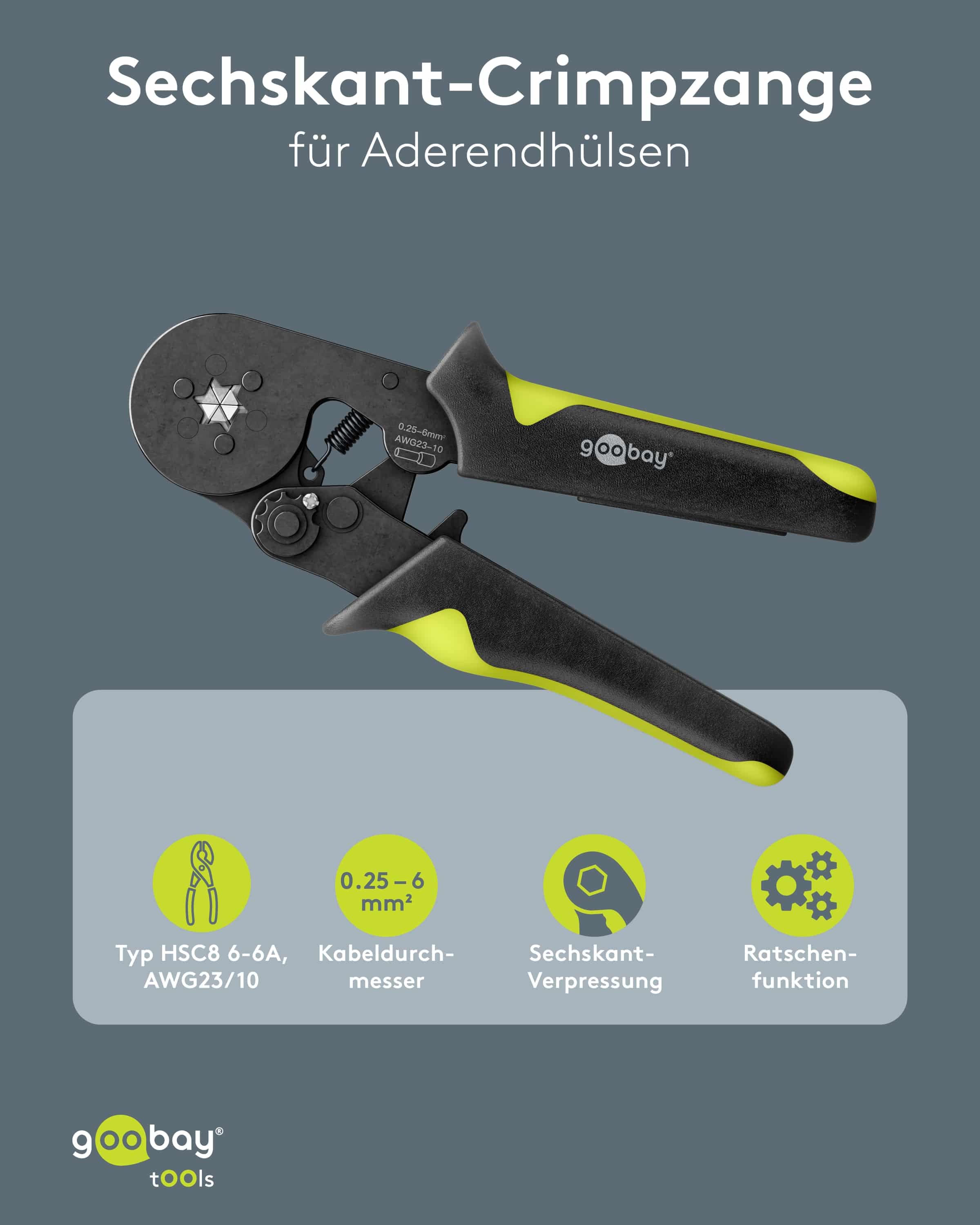 GOOBAY TOOLS Sechskant-Crimpzange, für Aderendhülsen GOOBAY TOOLS Sechskant-Crimpzange, für Aderendhülsen