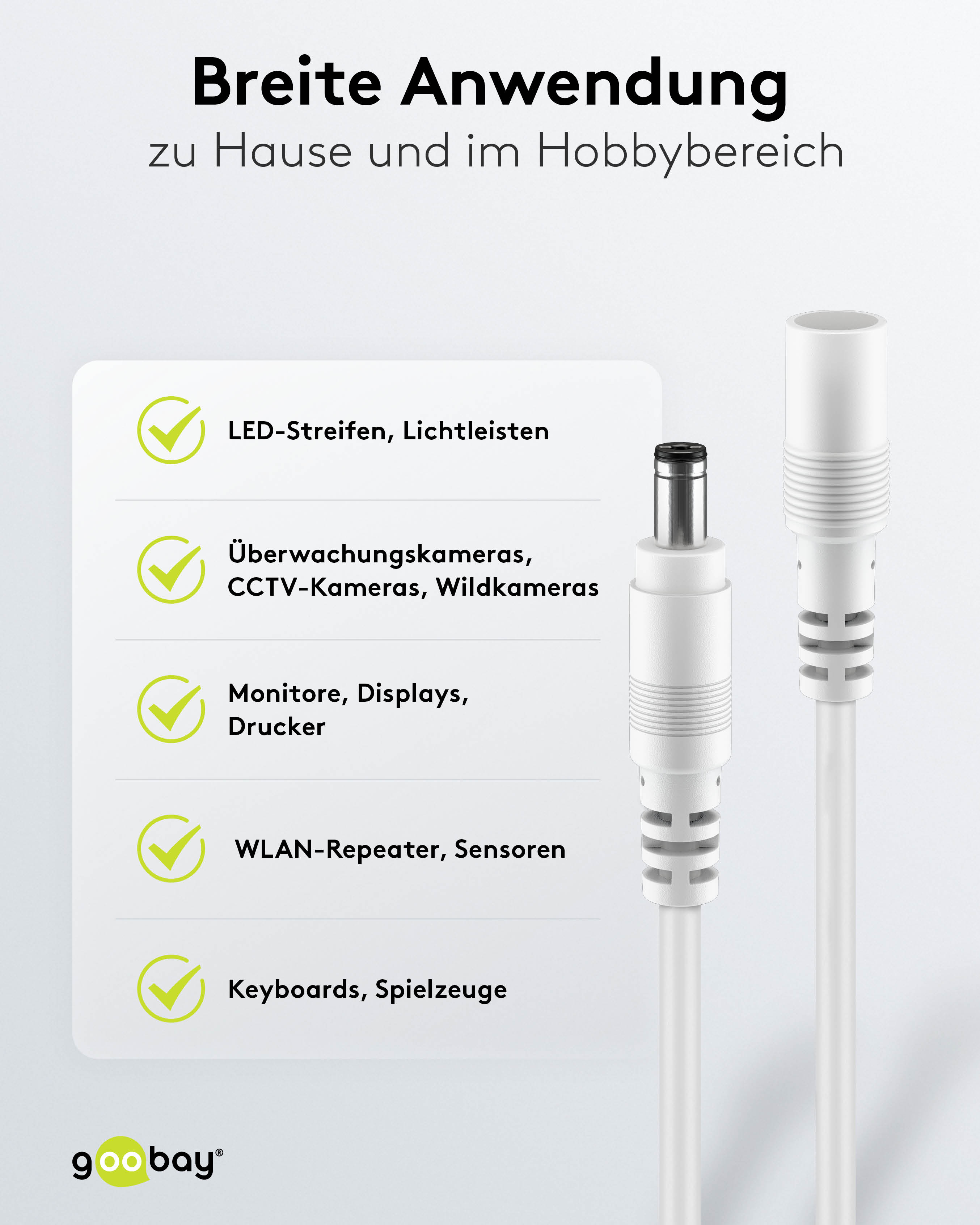 GOOBAY DC-Adapterkabel 2,5 mm, DC-Stecker auf DC-Kupplung, weiß, 3 m GOOBAY DC-Adapterkabel 2,5 mm, DC-Stecker auf DC-Kupplung, weiß, 3 m