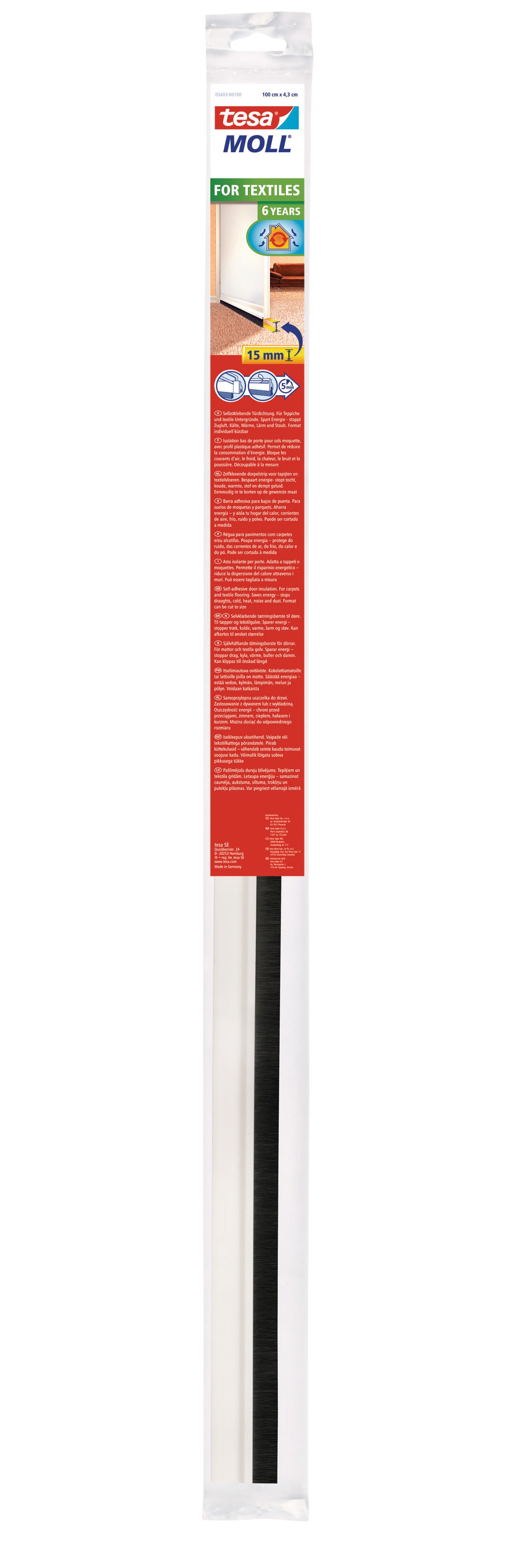 TESA tesamoll® STANDARD Türdichtschiene für Textilböden, 43 mm x 1 m, weiß TESA tesamoll® STANDARD Türdichtschiene für Textilböden, 43 mm x 1 m, weiß