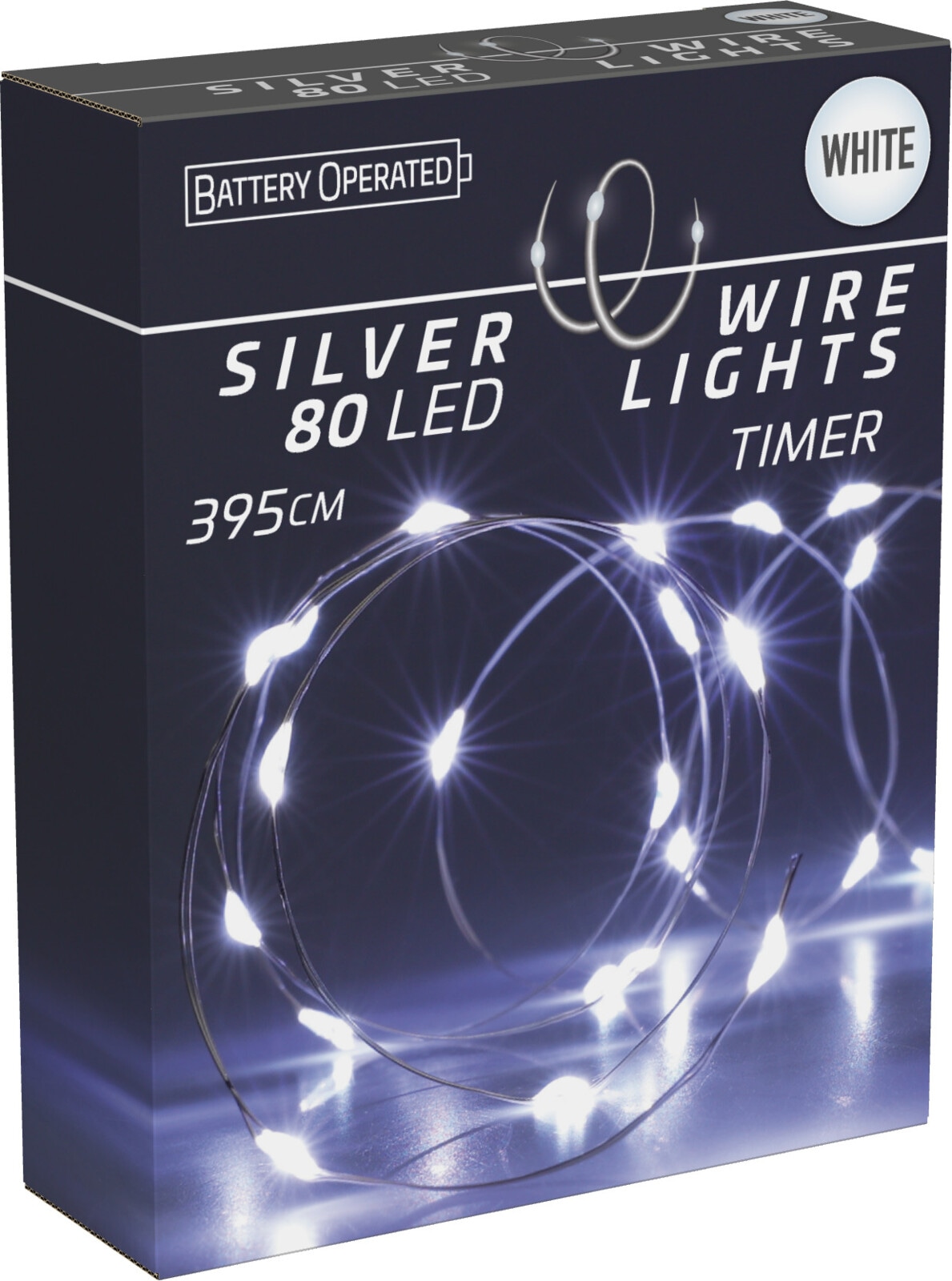 LED-Silberdrahtlichterkette, 80 LEDs, kaltweiß, Batterie, Innen, 4 m, Timer LED-Lichterkette Silberdraht 80 LEDs, kaltweiß, Batteriebetrieb