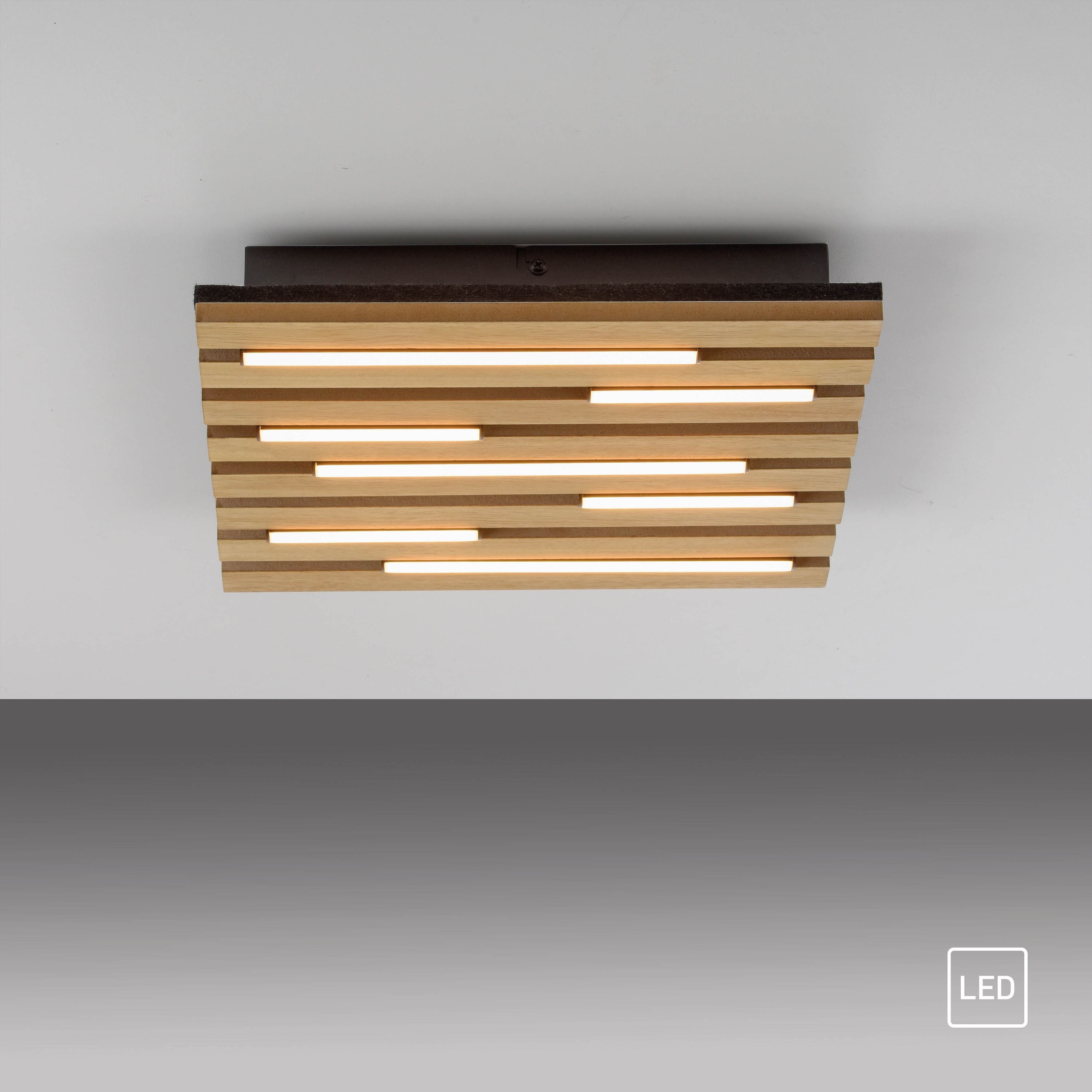 JUST LIGHT LED-Deckenleuchte 15590-79, 10W, 3000K, 1450lm, warmweiß, IP20, Holz/schwarz