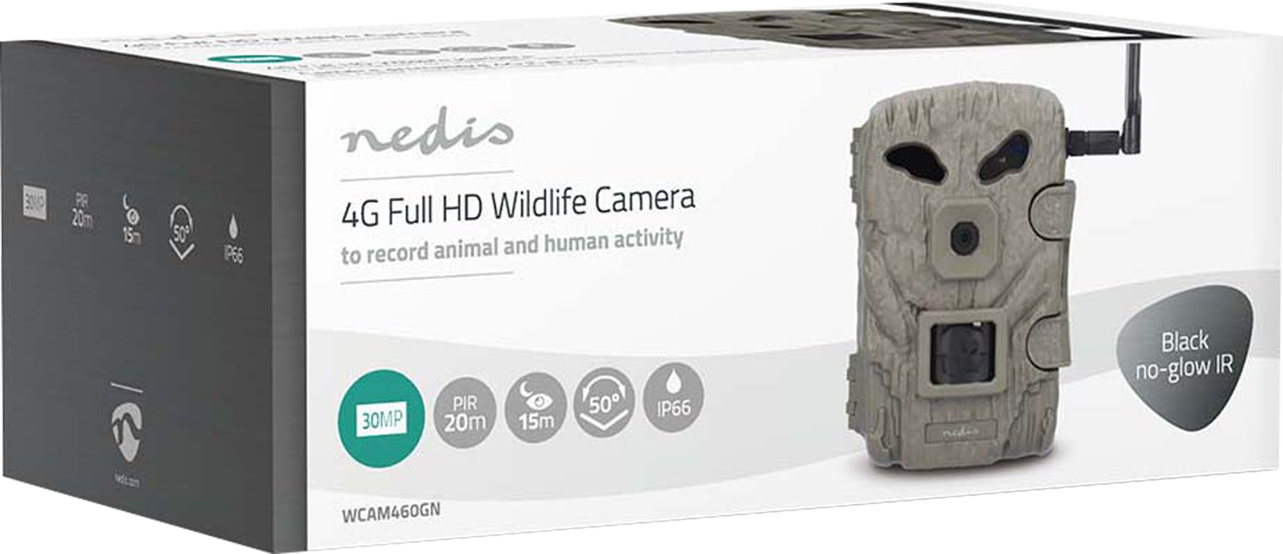 NEDIS Wildkamera WCAM460GN, 1080p@30fps, 30,0 MP, 4G, IP66, Black No-Glow IR, Nachtsicht, Bewegungssensor