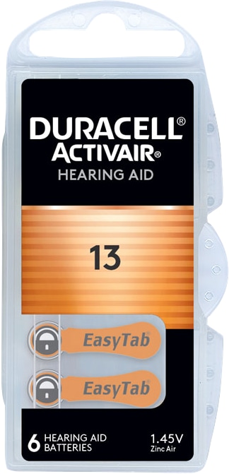 DURACELL Knopfzelle Activair, Typ 13, Zink Air, 1,45V, 6 Stück