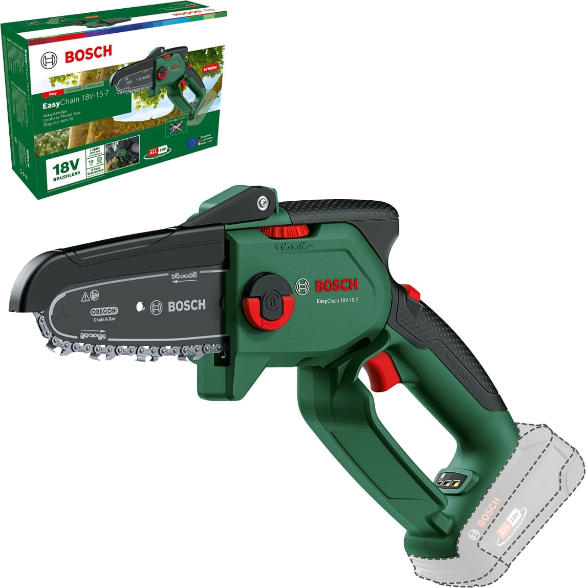 BOSCH Akku-Kettensäge, EasyChain 18V-15-7, 06008B8901, Solo