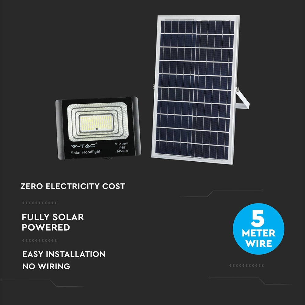 V-TAC Solar LED-Fluter VT-100W, 35 W, 4000 K, mit Panel + Fernbedienung