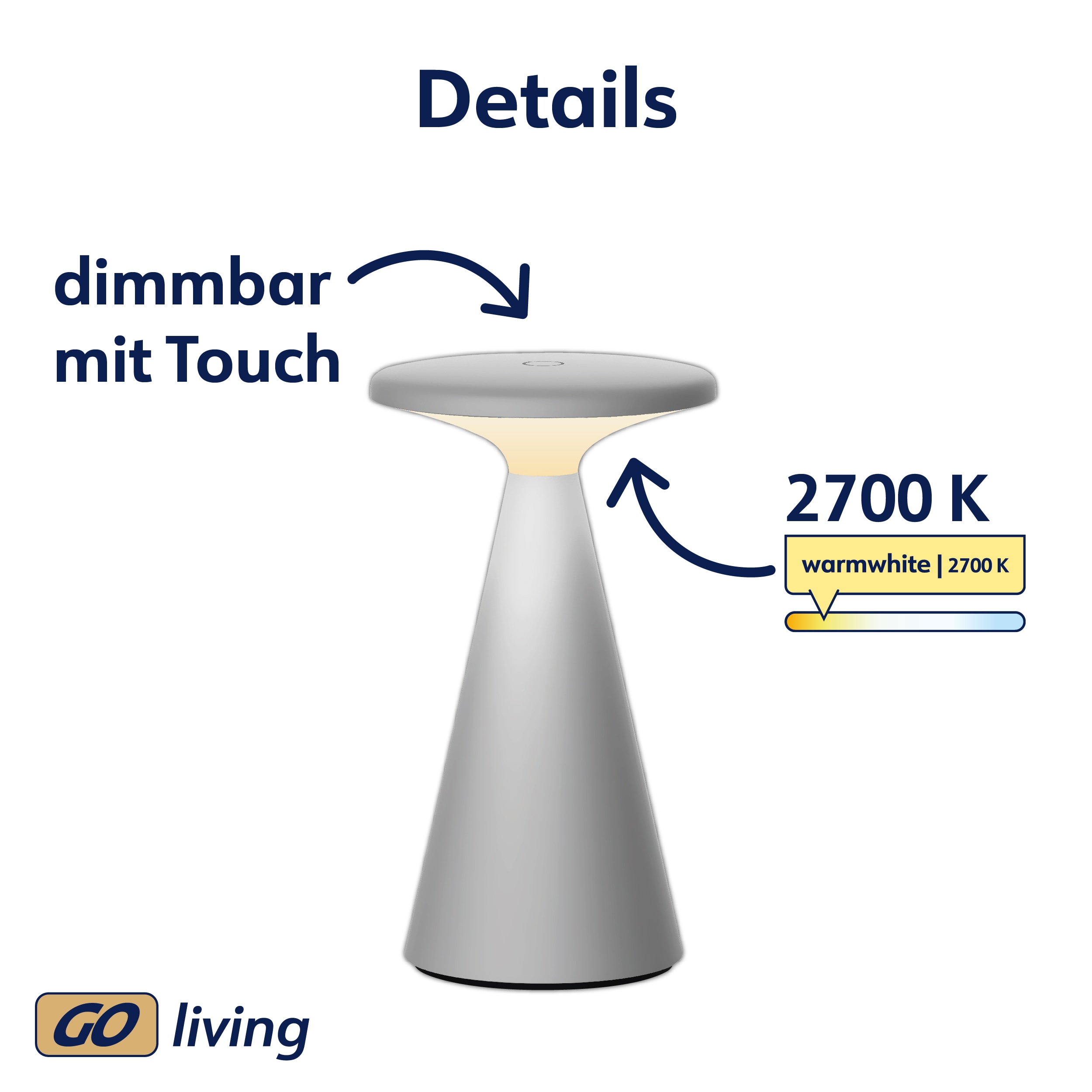 MÜLLER-LICHT LED-Akku-Tischleuchte 27700207, dimmbar, 2700K, warmweiß, grau MÜLLER-LICHT LED-Akku-Tischleuchte 27700207, dimmbar, 2700K, warmweiß, grau