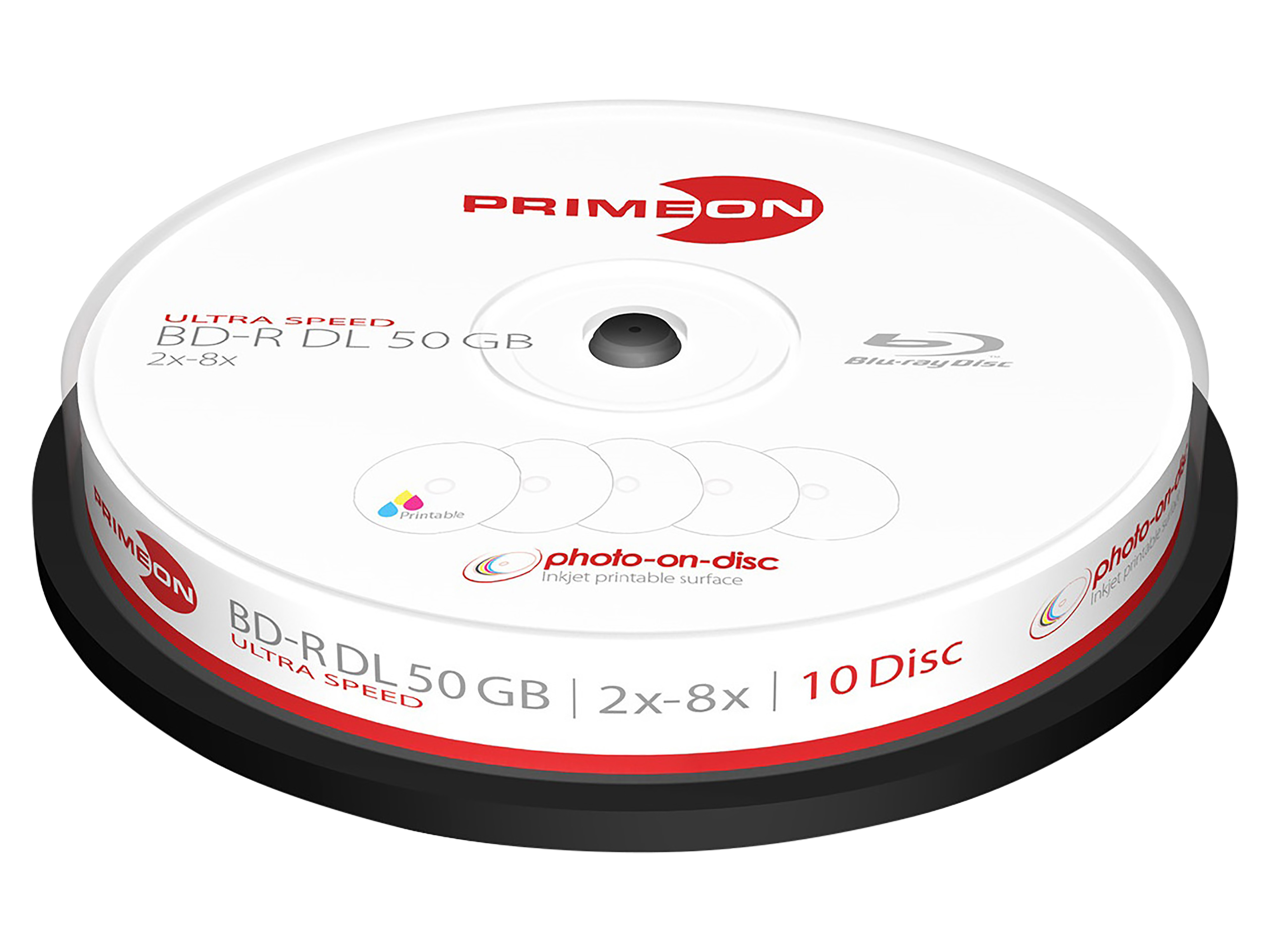 PRIMEON BD-Rohling BD-R DL 50GB 2-8x Cakebox 10 Stück printable PRIMEON BD-Rohling BD-R DL 50GB 2-8x Cakebox 10 Stück printable