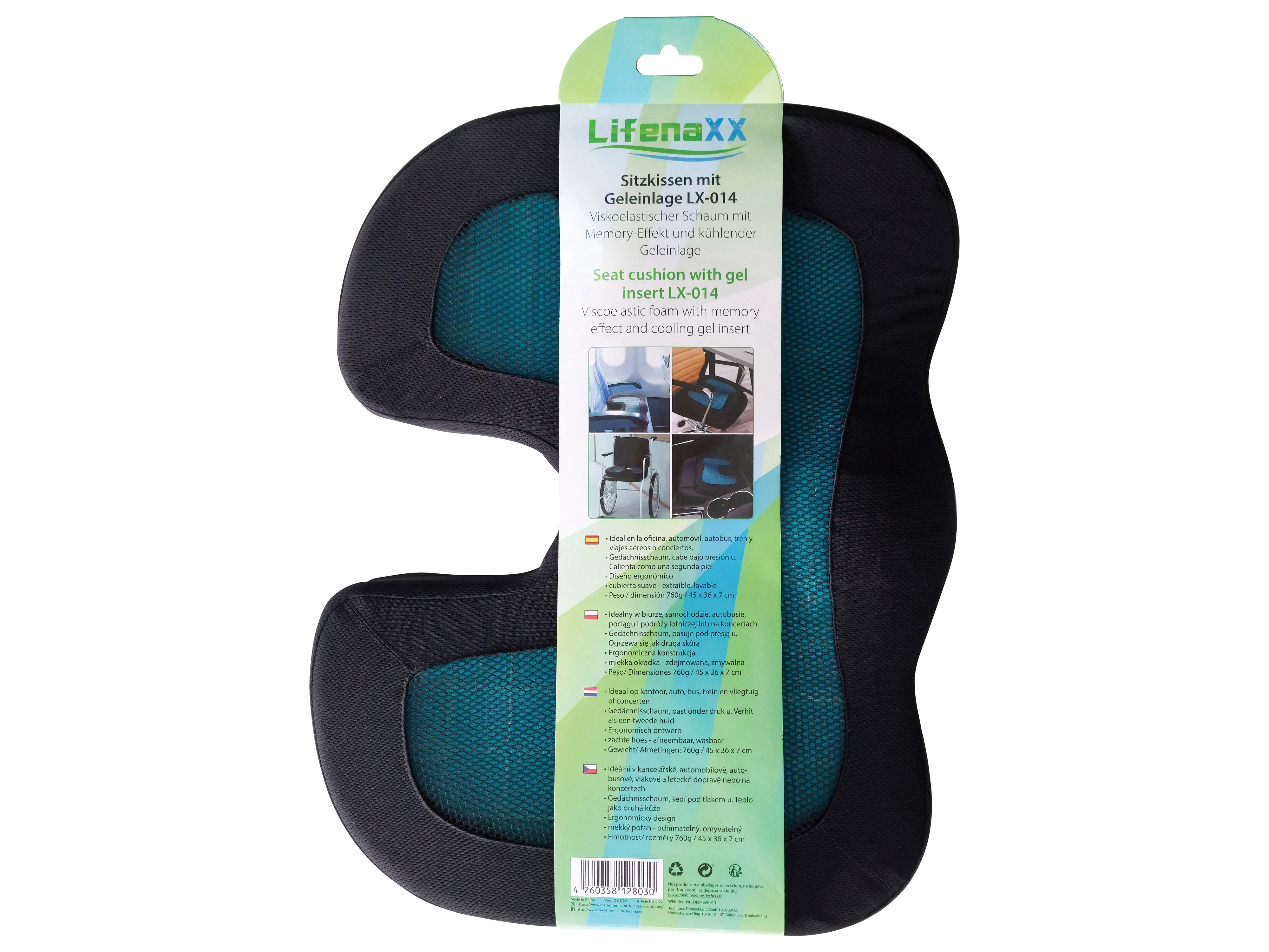 LIFENAXX Sitzkissen LX-014 mit Geleinlage
