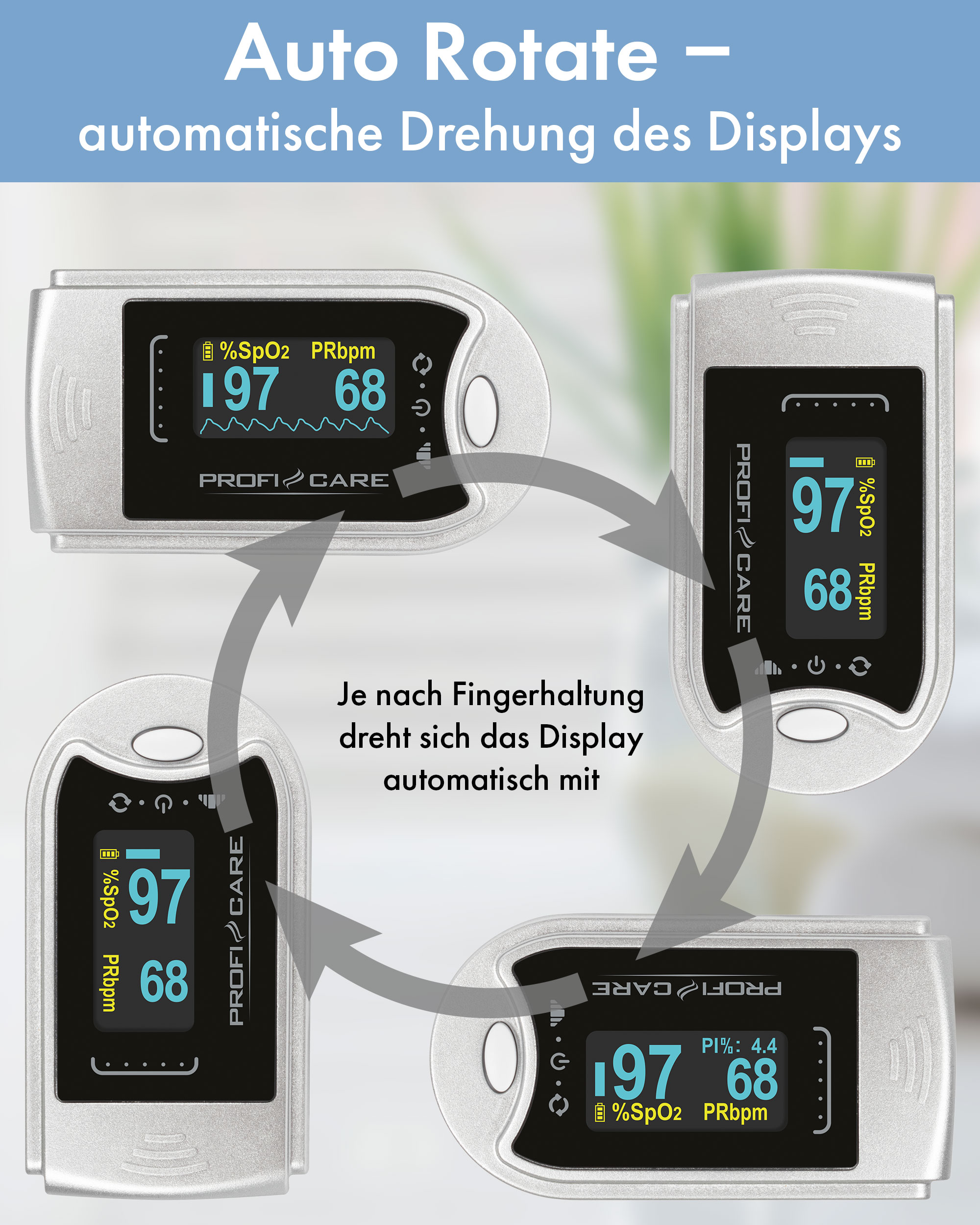 PROFICARE Pulsoximeter PC-PO 3104, 3 in 1, Blutsauerstoff-Messgerät