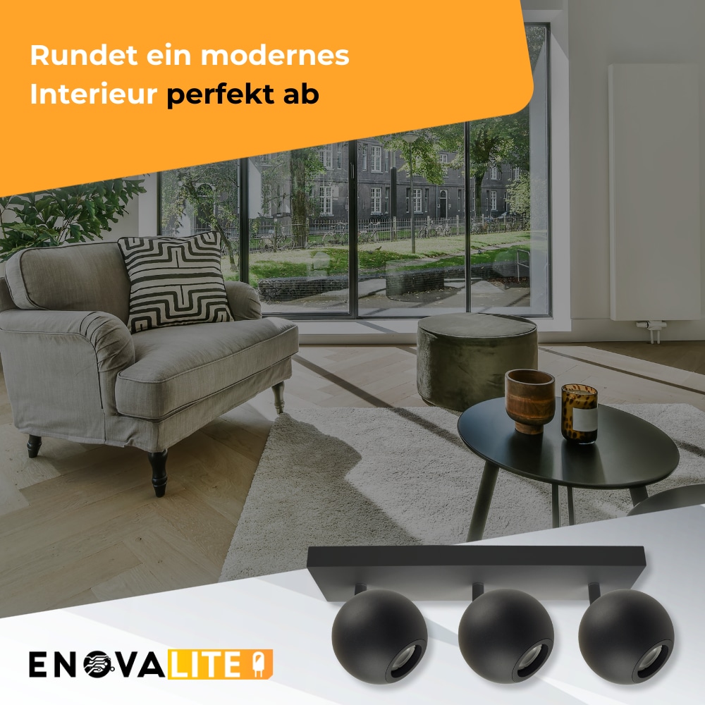 ENOVALITE Deckenleuchte GLOBE, GU10-Fassung, IP20, Ø10cm, 3 flammig, schwarz ENOVALITE Deckenleuchte GLOBE, GU10-Fassung, IP20, Ø10cm, 3 flammig, schwarz