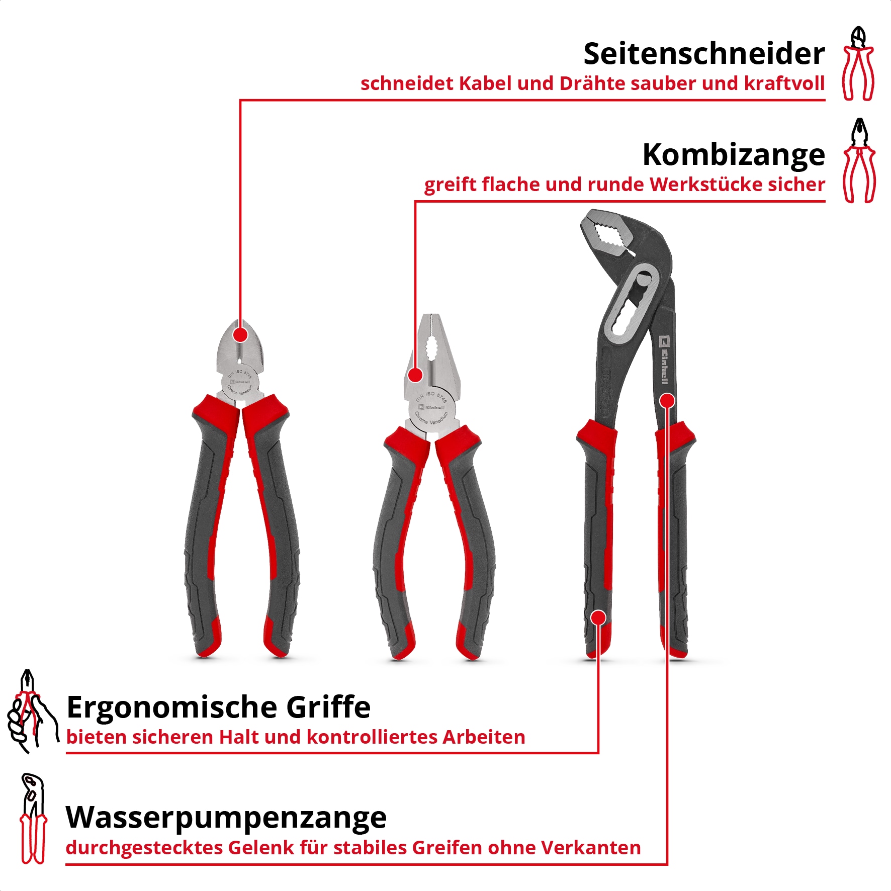 EINHELL Zangen-Set, 370531, 180/250 mm, 3-teilig EINHELL Zangen-Set, 370531, 180/250 mm, 3-teilig