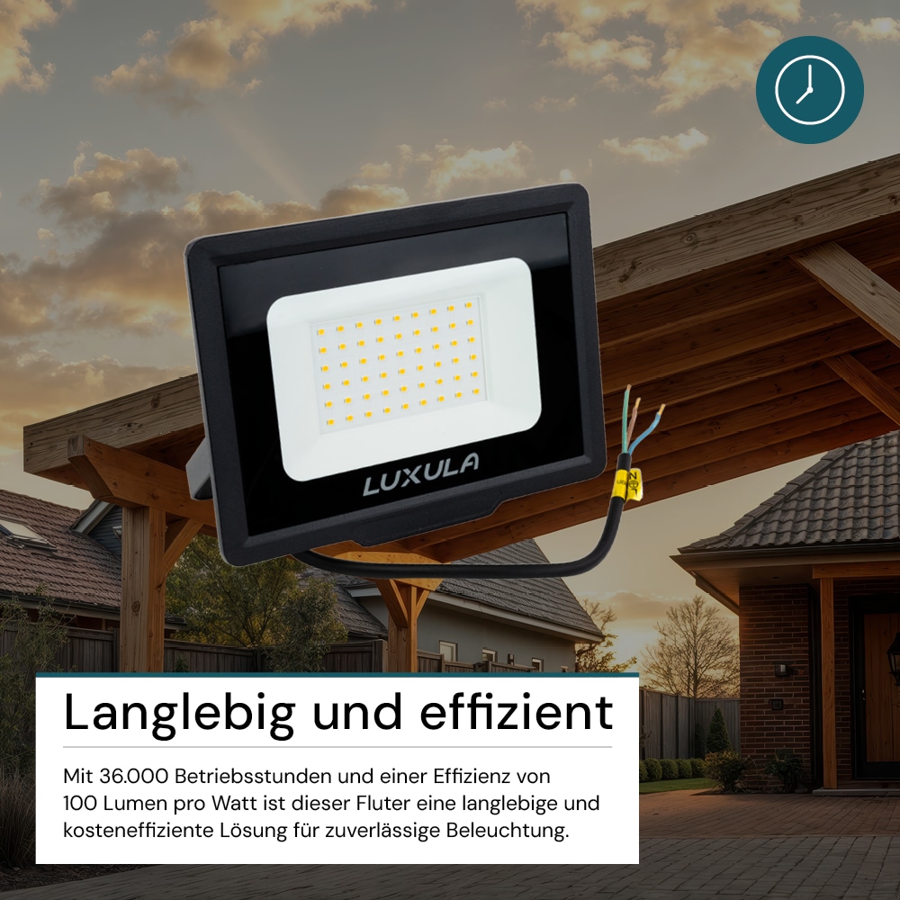 LUXULA LED-Fluter, EEK: F, 50W, 5000lm, 4000K, schwarz