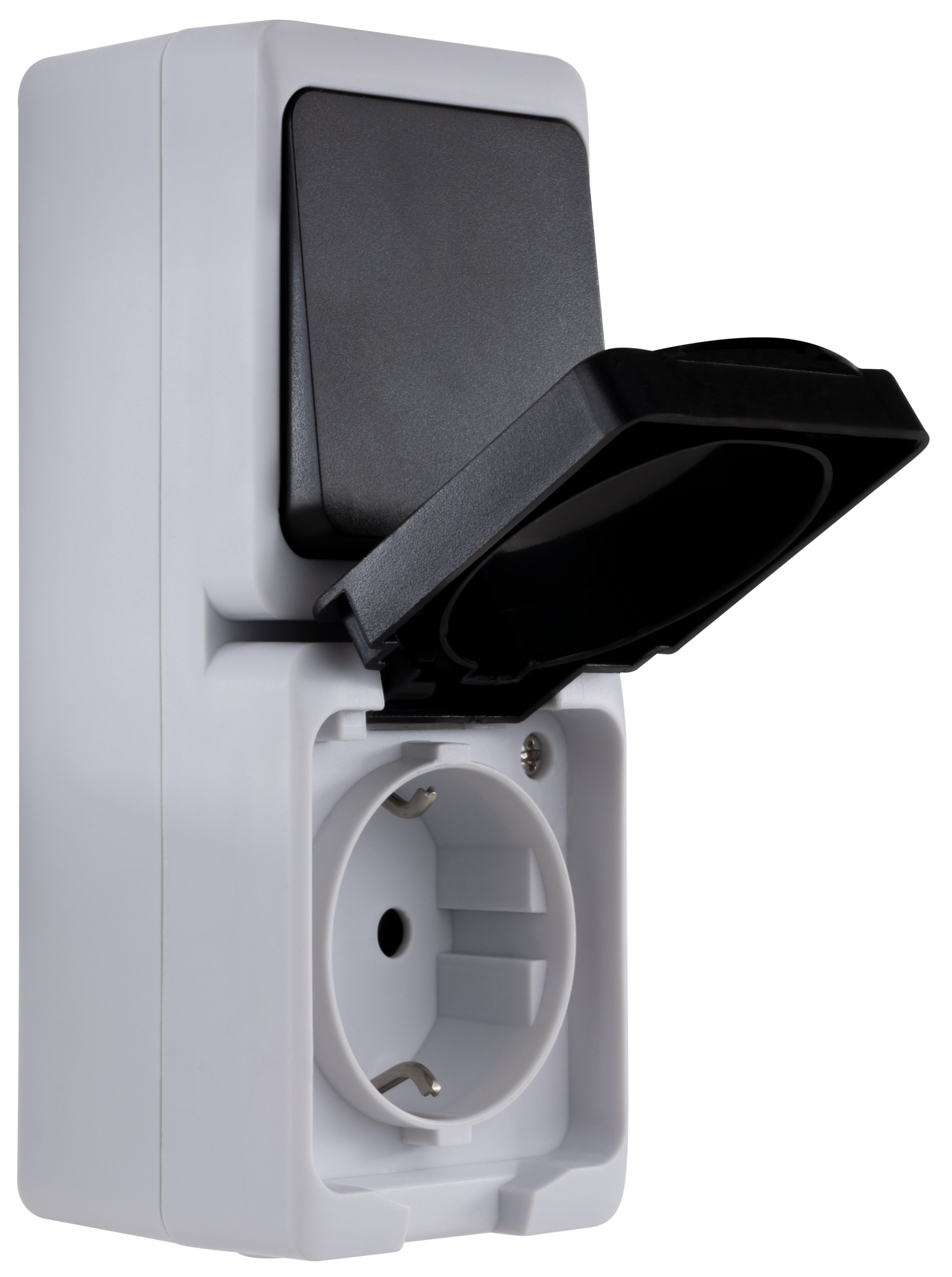 REV Feuchtraum-Steckdosenkombi AquaMini. Aufputz, Aus- u. Wechselschalter