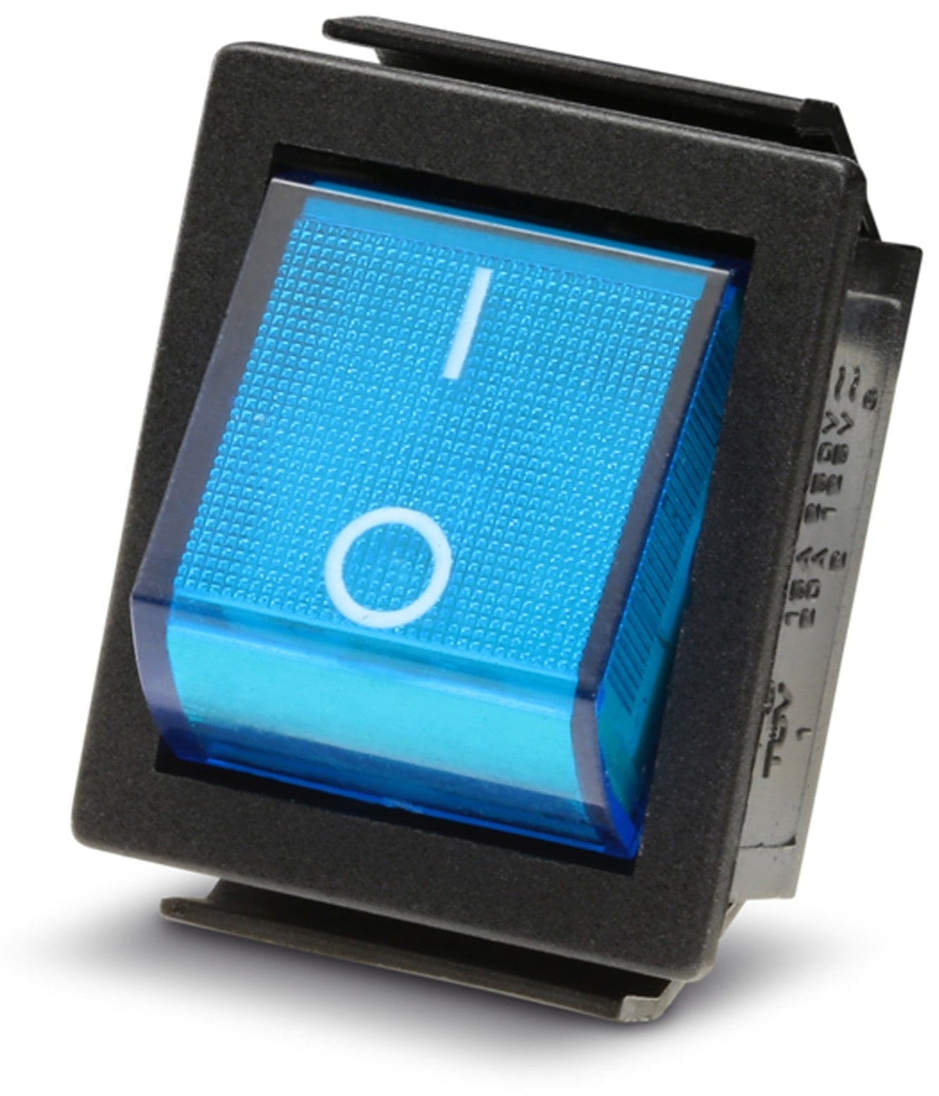 Wippenschalter 2-pol., I-0, blau beleuchtet, 26x22 mm