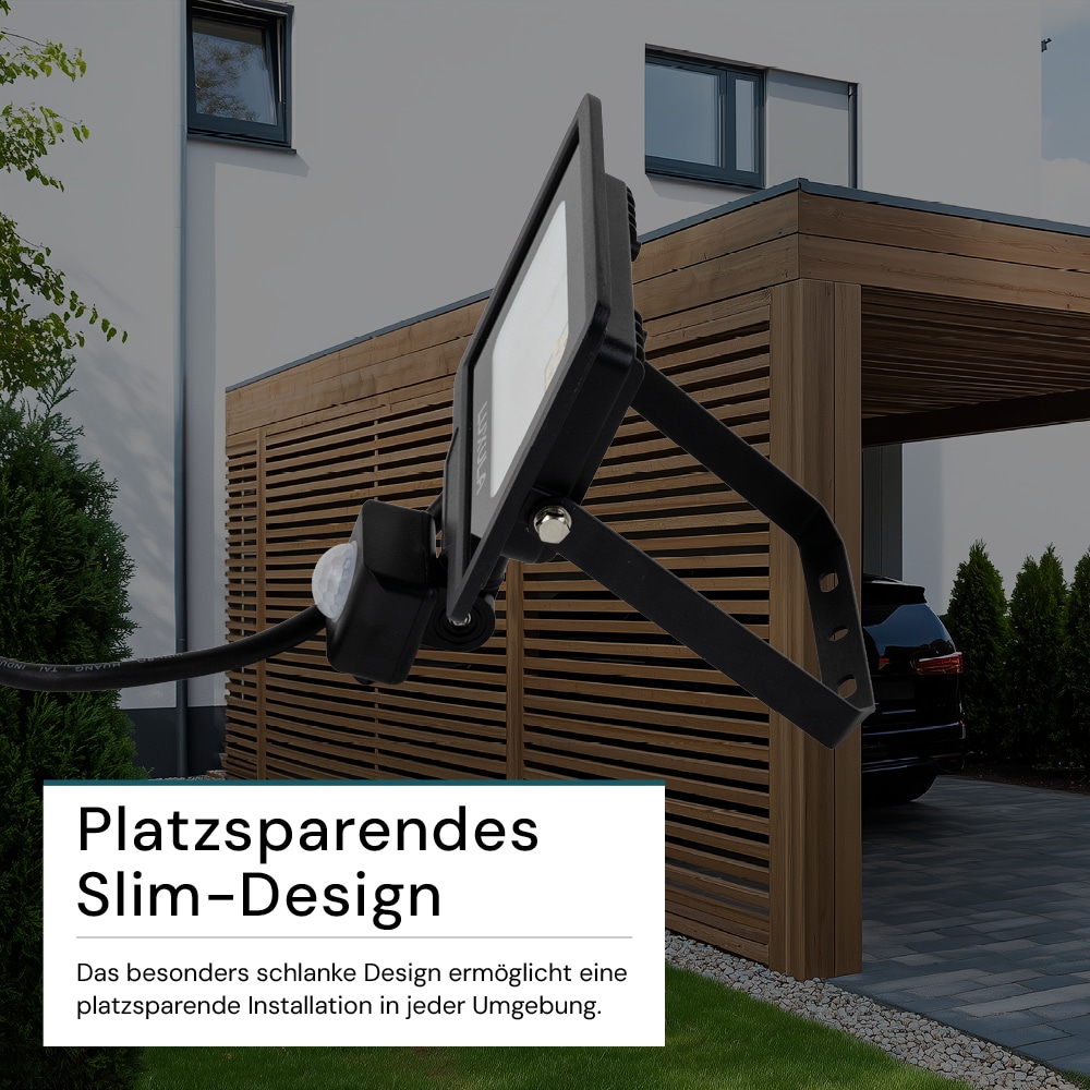 LUXULA LED-Fluter mit Bewegungsmelder, EEK: F, 20W, 2000lm, 4000K, schwarz