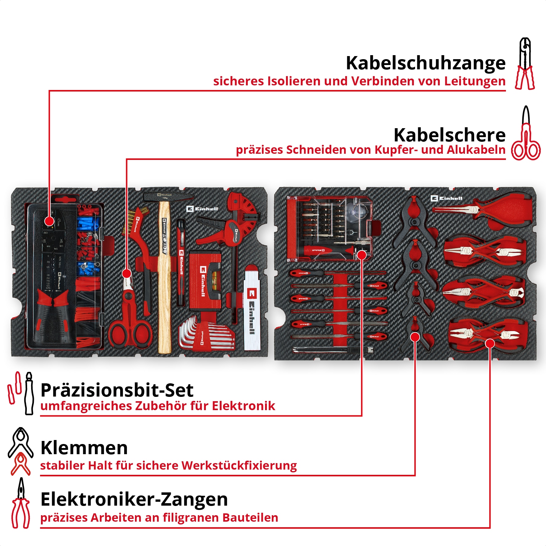 EINHELL Werkzeugkoffer Hobby, 370512, E-Case, 153-teilig