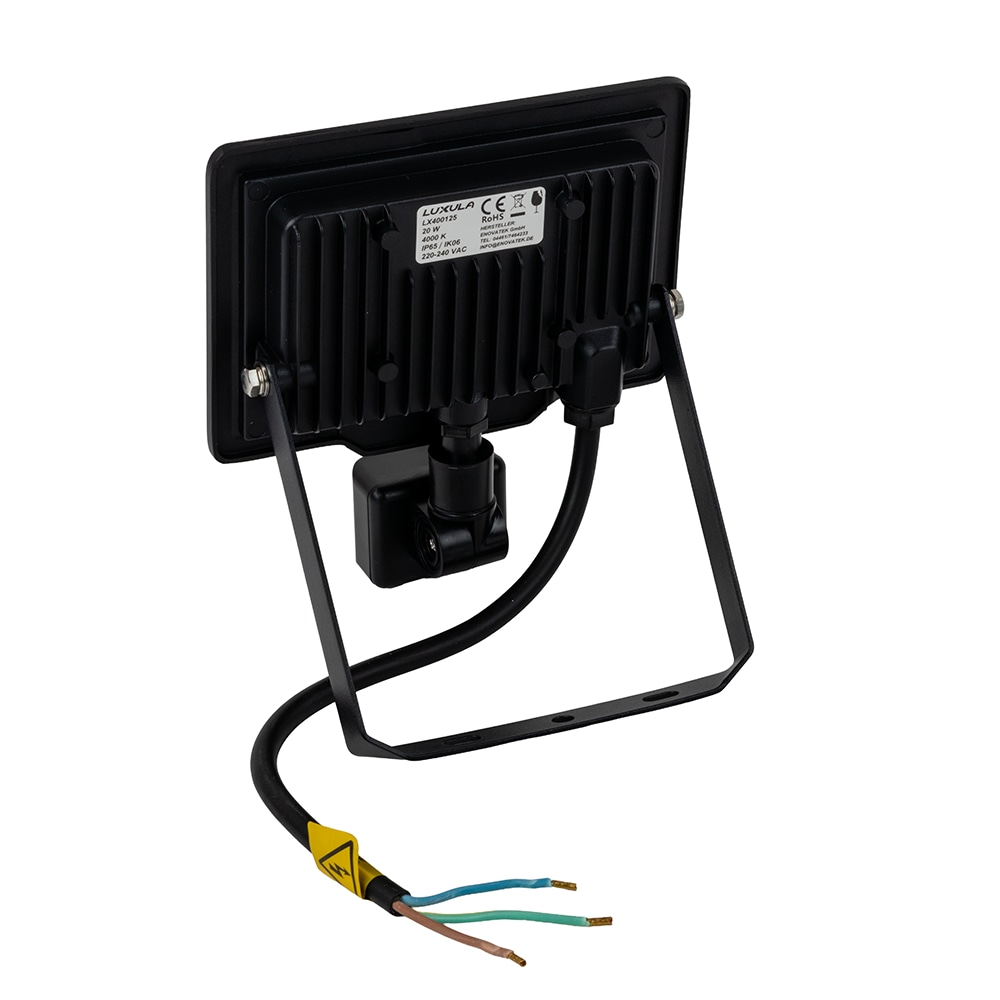 LUXULA LED-Fluter mit Bewegungsmelder, EEK: F, 20W, 2000lm, 3000K, schwarz