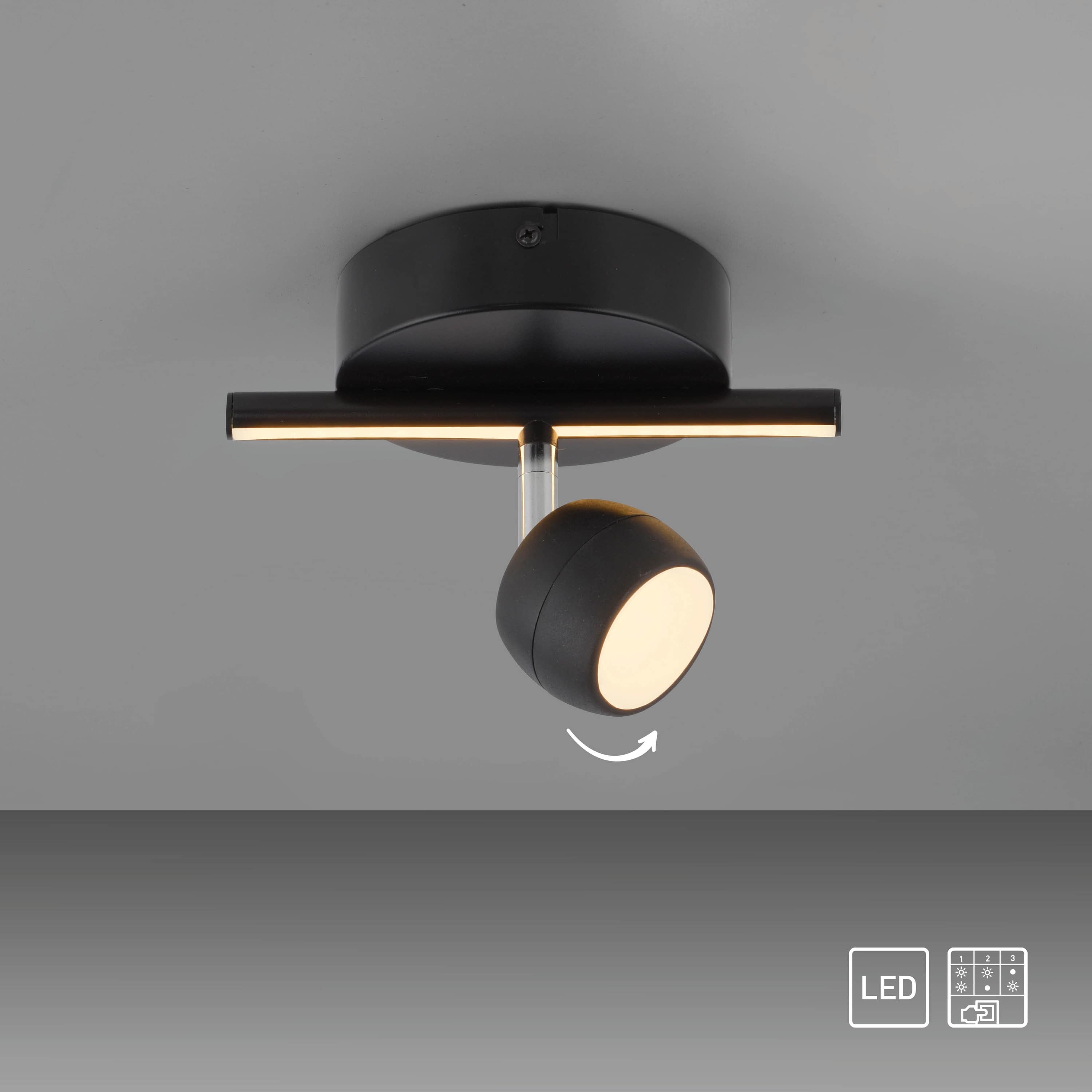 JUST LIGHT LED-Deckenleuchte 11400-18, 6,10W, 3000K, 705lm, warmweiß, IP20, schwarz