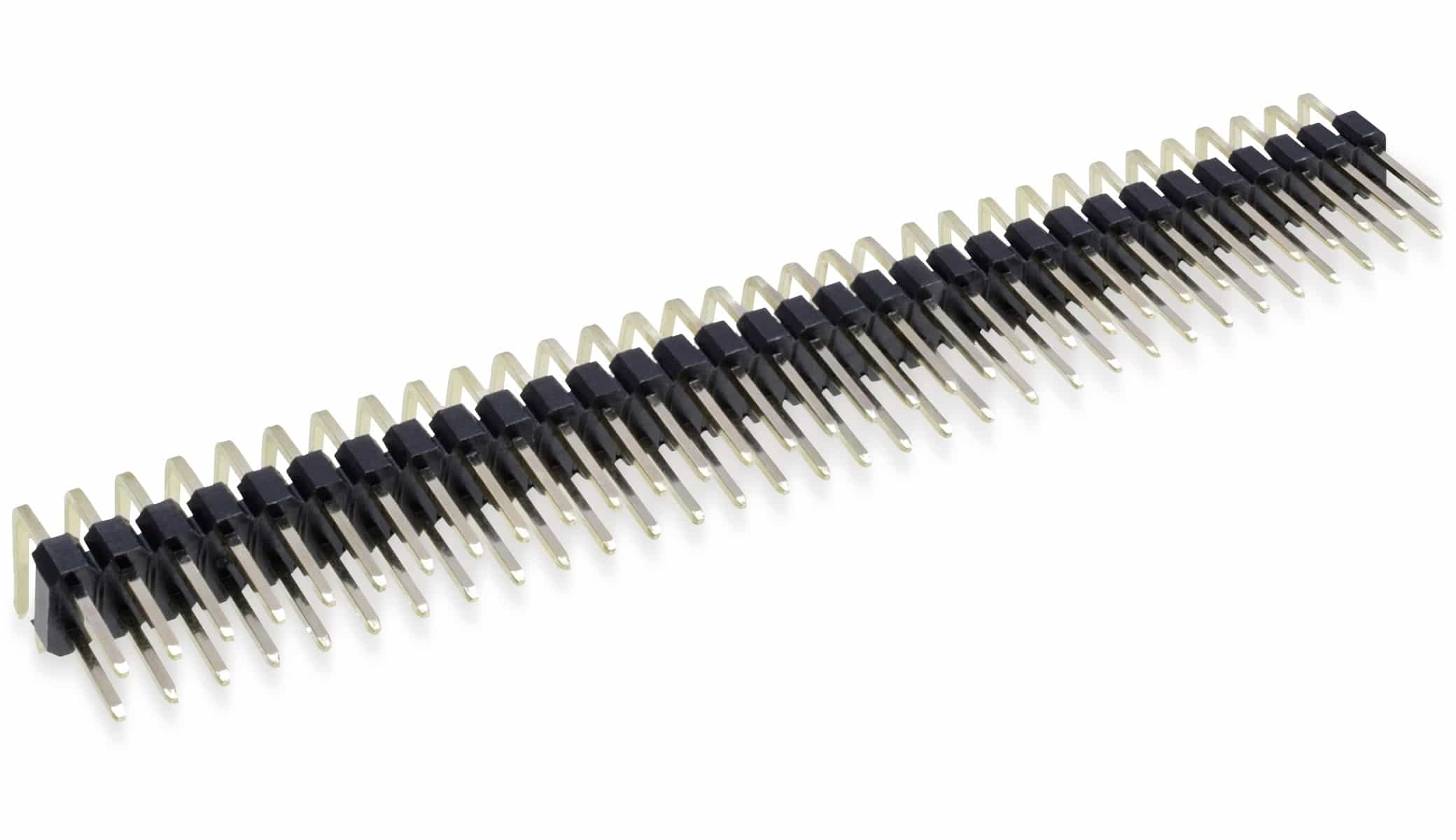 Stiftleiste, 2 x 32, 2,54 mm, gewinkelt, 0,8µ Au (Gold), 5 Stück Stiftleiste, 2 x 32, 2,54 mm, gewinkelt, 0,8µ Au (Gold), 5 Stück