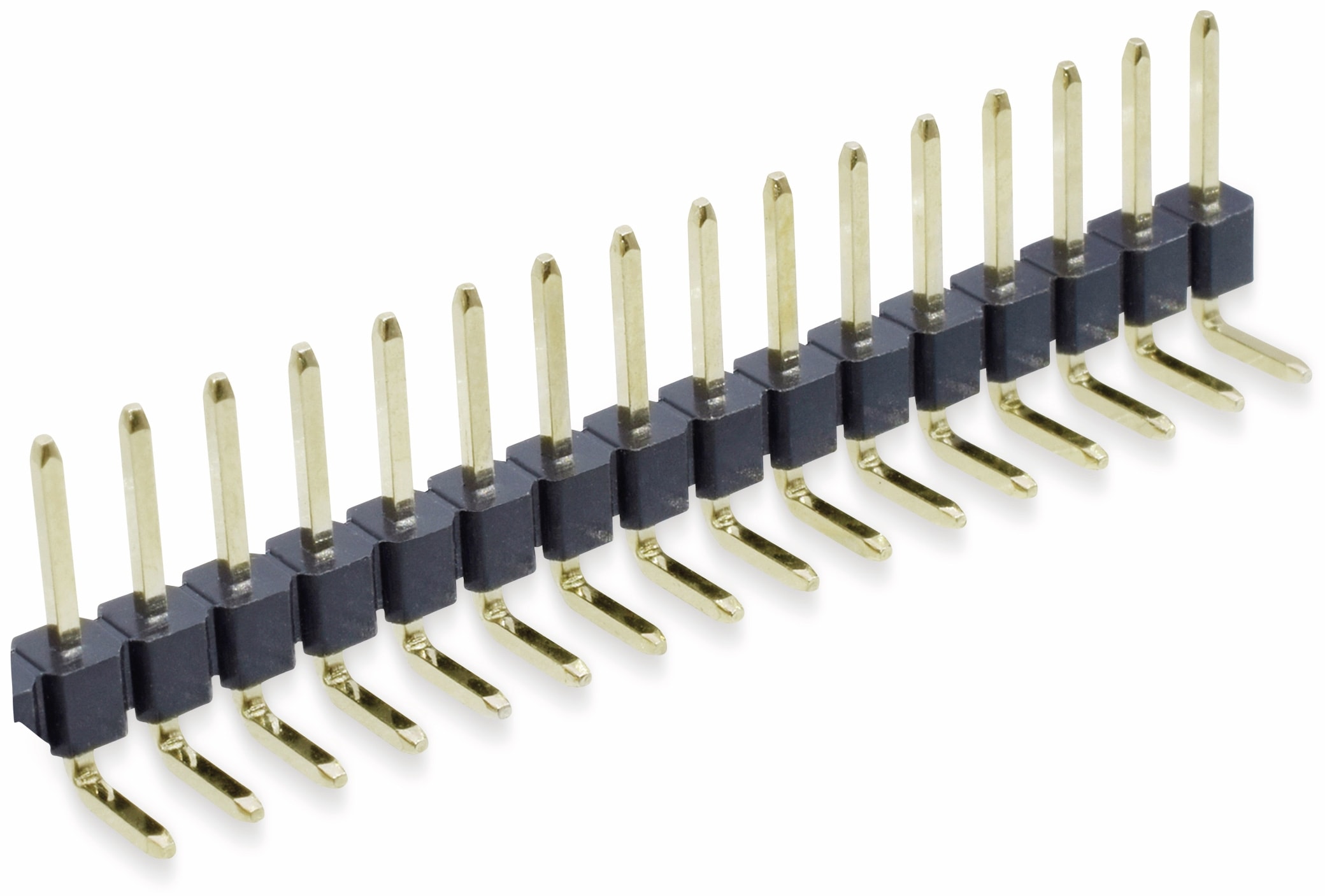Stiftleiste, 1 x 16, 2,54 mm, gewinkelt, 0,8µ Au (Gold), 5 Stück Stiftleiste, 1 x 16, 2,54 mm, gewinkelt, 0,8µ Au (Gold), 5 Stück