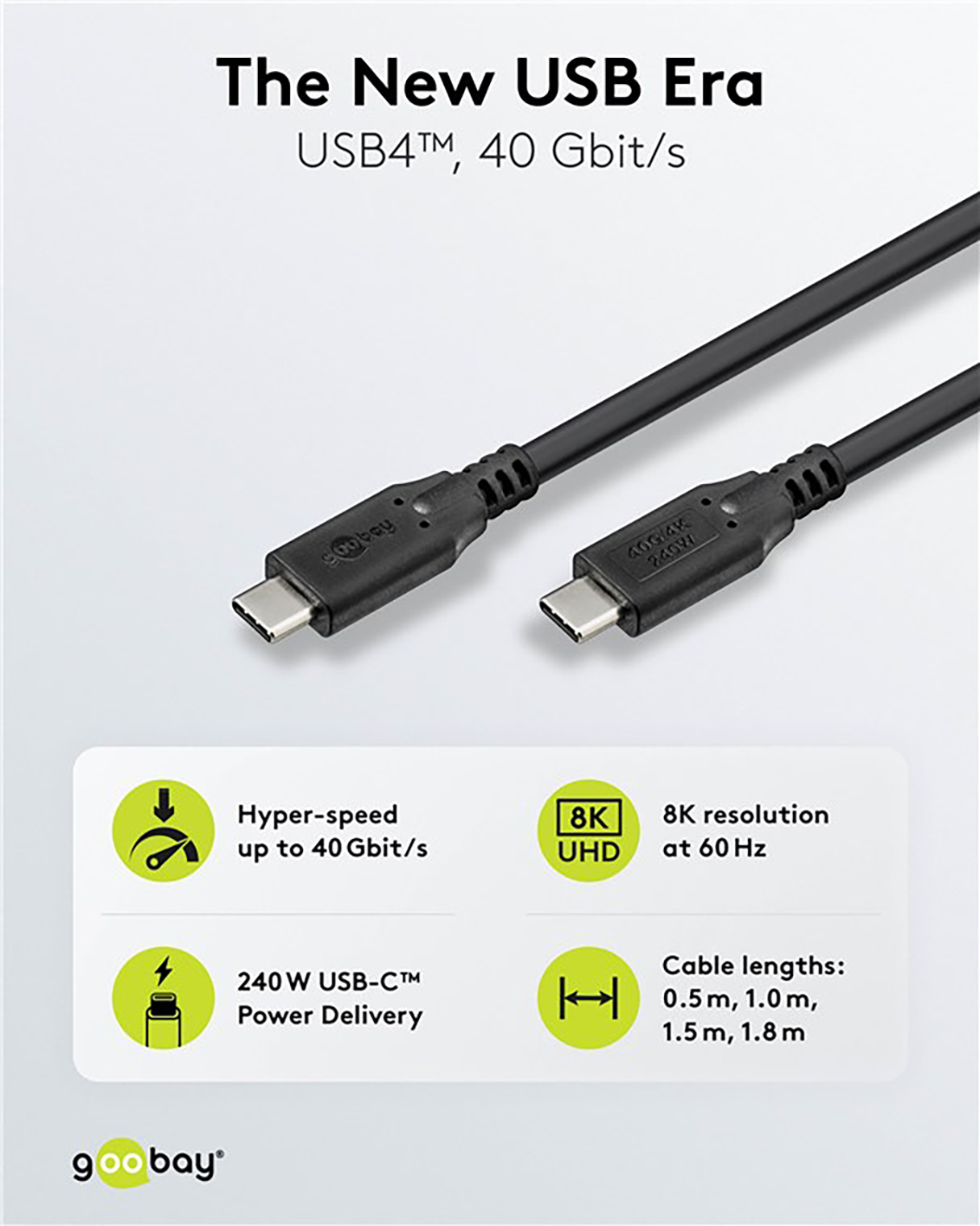 GOOBAY USB-C Kabel 74182 USB4 240W 1m schwarz 40 Gbit/s GOOBAY USB-C Kabel 74182 USB4 240W 1m schwarz 40 Gbit/s