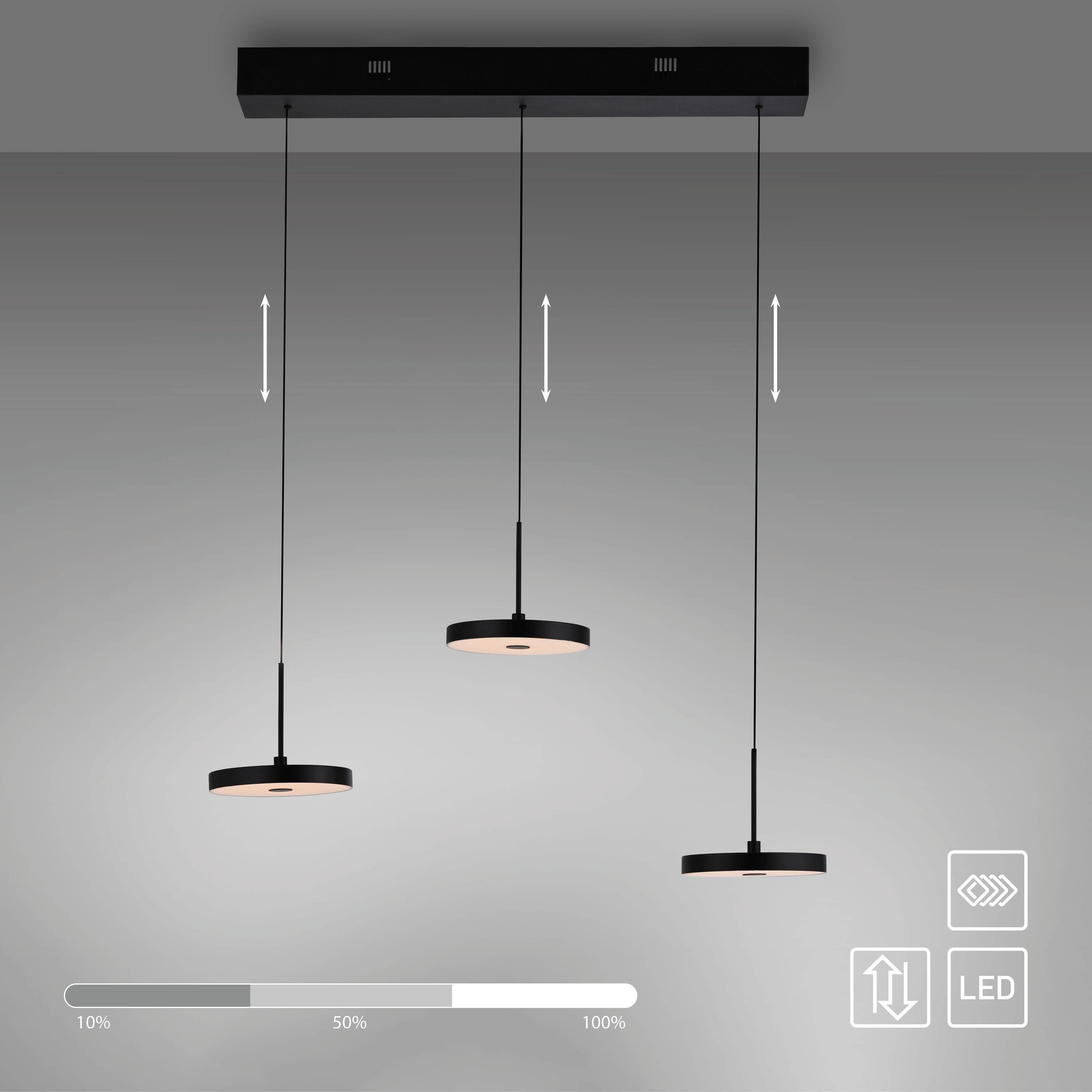 JUST LIGHT LED-Pendelleuchte 13141-18, 20,40W, 3000K, 2370lm, warmweiß, IP20, schwarz