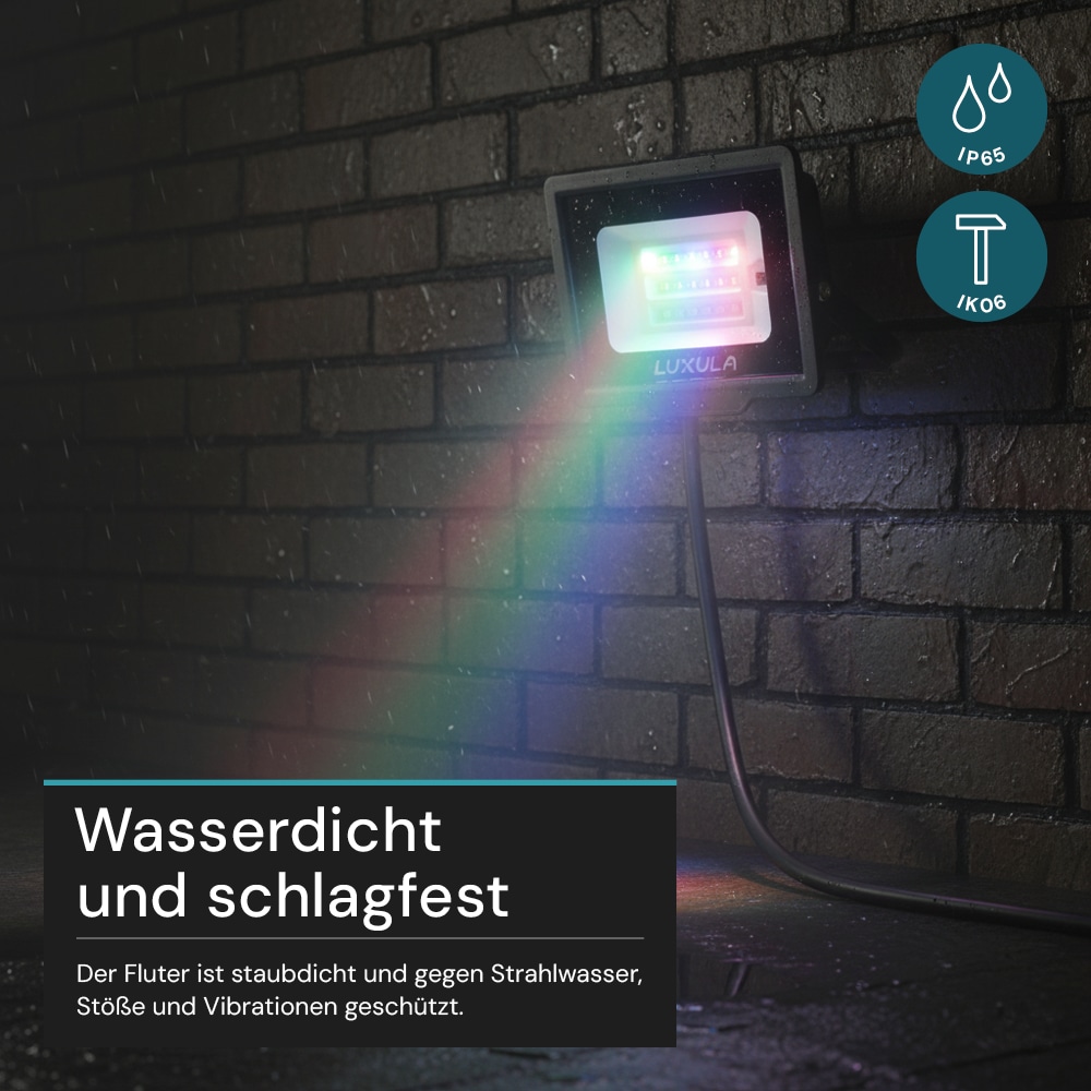 LUXULA RGB LED-Fluter LX400181, 20W, IP65, schwarz, mit Fernbedienung