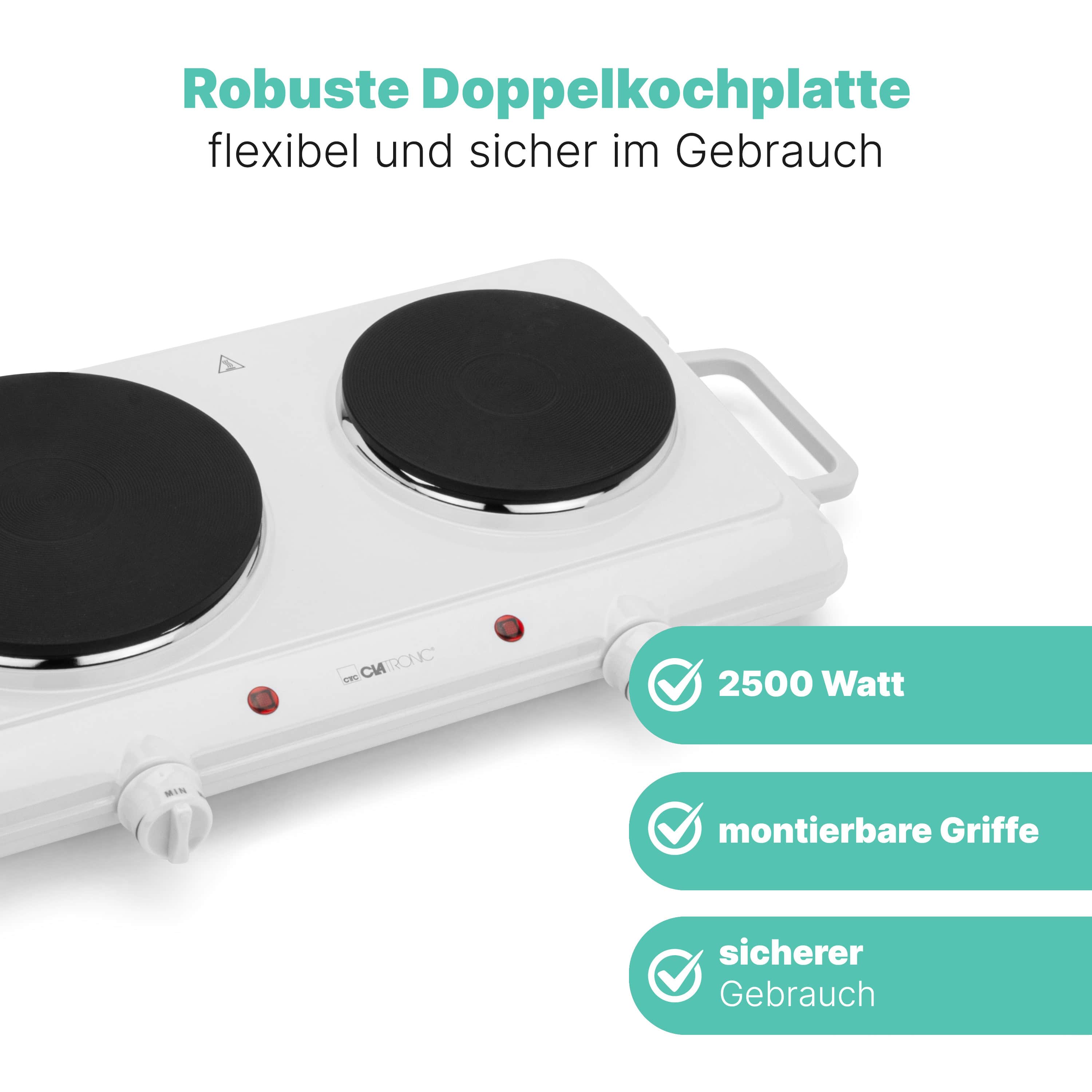 CLATRONIC Doppelkochplatte DKP 3583, 1x Ø180mm, 1500W, 1x Ø150mm, 1000W, weiß CLATRONIC Doppelkochplatte DKP 3583, 1x Ø180mm, 1500W, 1x Ø150mm, 1000W, weiß