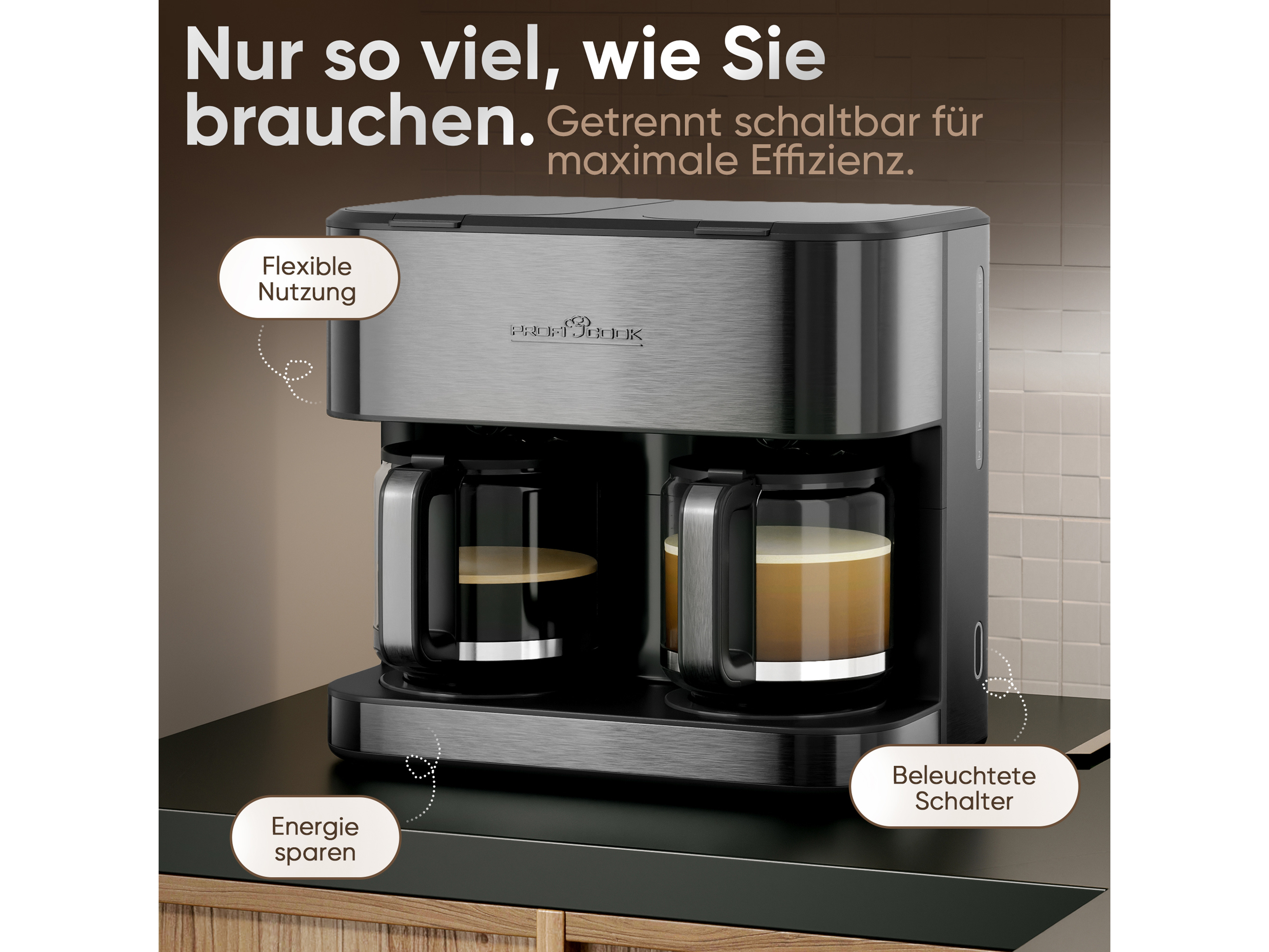 PROFI COOK Doppelkaffeemaschine PC-KAD 1308, 3,6 L, 2000 W, dark inox