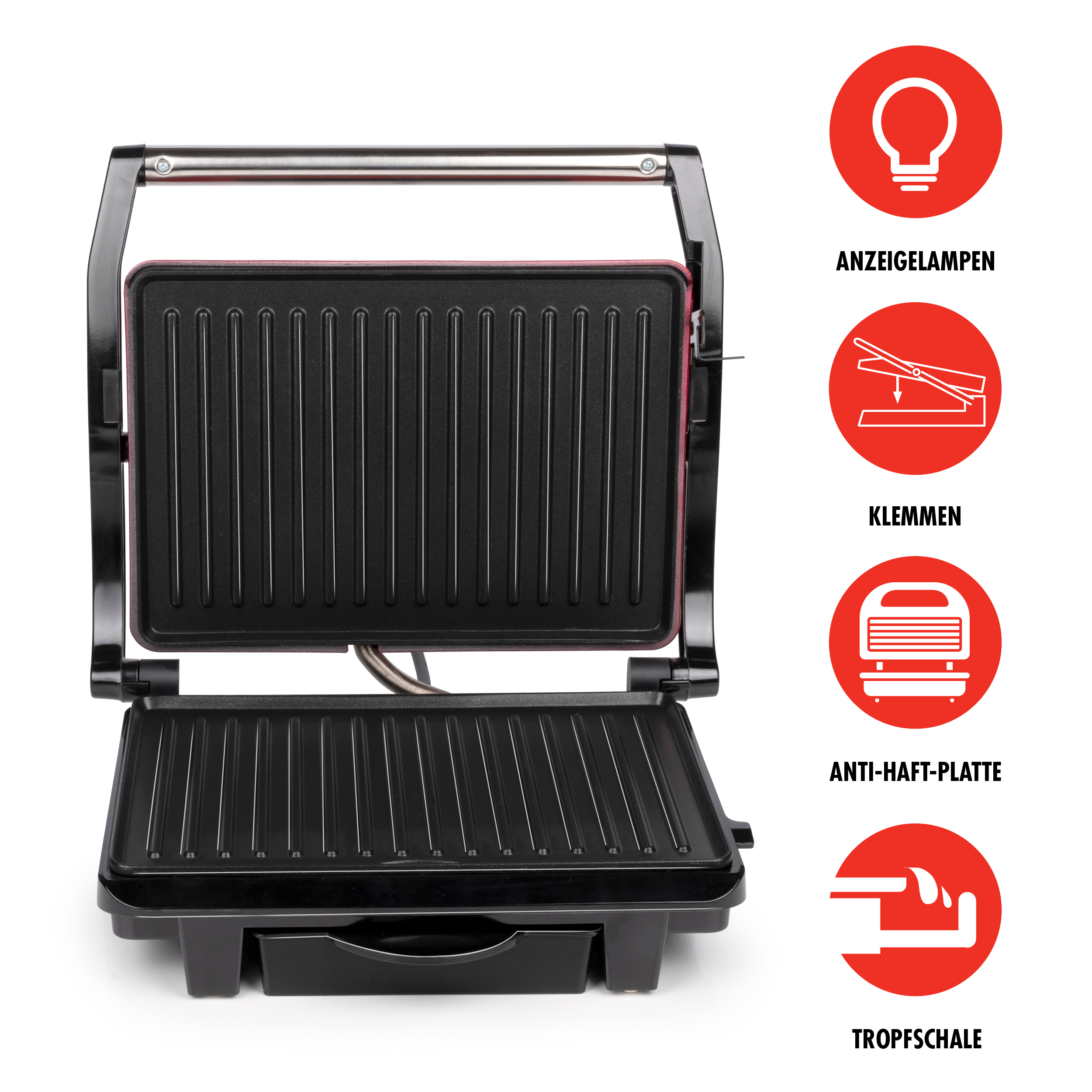 ALPINA Kontaktgrill, Multigrill, Panini, Sandwich, Fleisch, schwarz/rot, 1000W ALPINA Kontaktgrill, Multigrill, Panini, Sandwich, Fleisch, schwarz/rot, 1000W