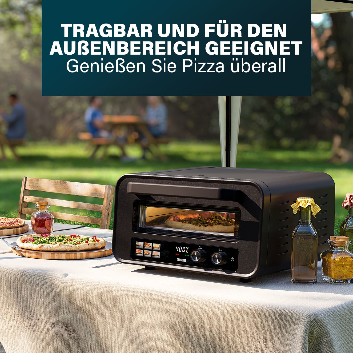 PRINCESS Pizzaofen Pro Max, 15L, 400°C, mit Pizzastein & Schaufel, 2100W