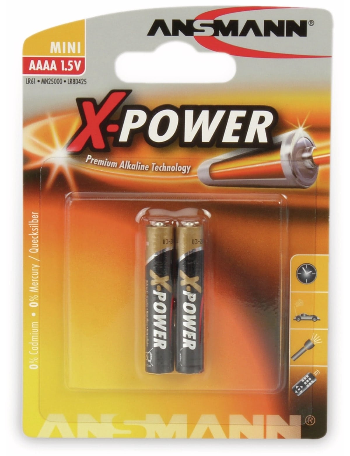 ANSMANN Mini-Batterie X-Power, Alkaline, AAAA / LR08, 1,5 V-, 2 Stück