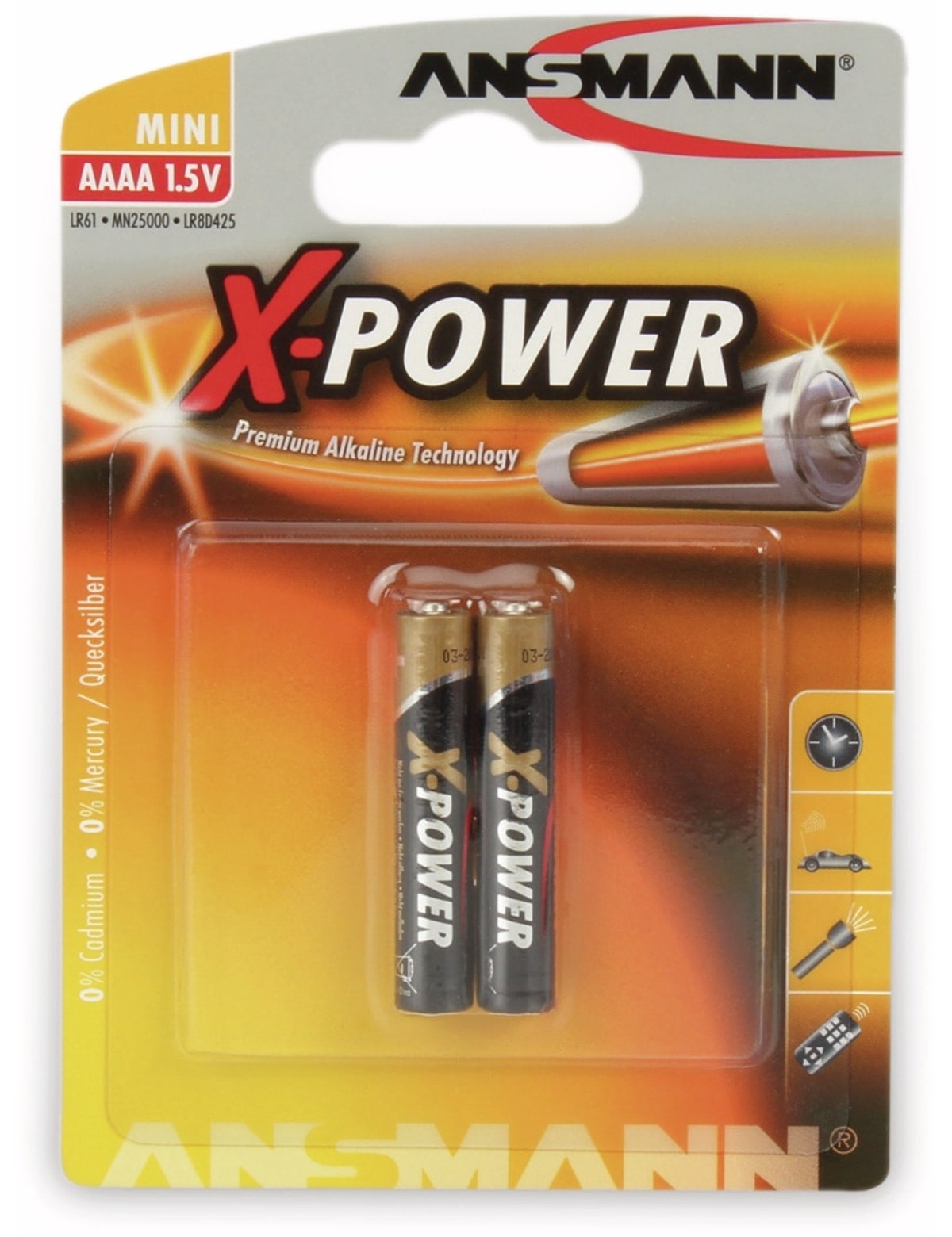 ANSMANN Mini-Batterie X-Power, Alkaline, AAAA / LR08, 1,5 V-, 2 Stück ANSMANN Mini-Batterie X-Power, Alkaline, AAAA / LR08, 1,5 V-, 2 Stück