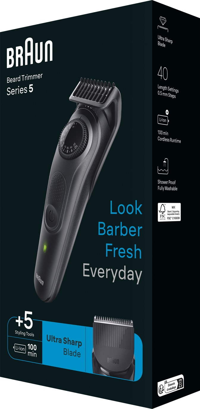 BRAUN Barttrimmer Series 5 BT5430, 40 Längenschritte, Nass & Trocken, Schwarz