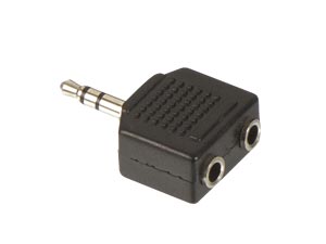 Klinkenadapter, Stecker 3,5 mm stereo / 2x Kupplung 3,5 mm stereo, schwarz