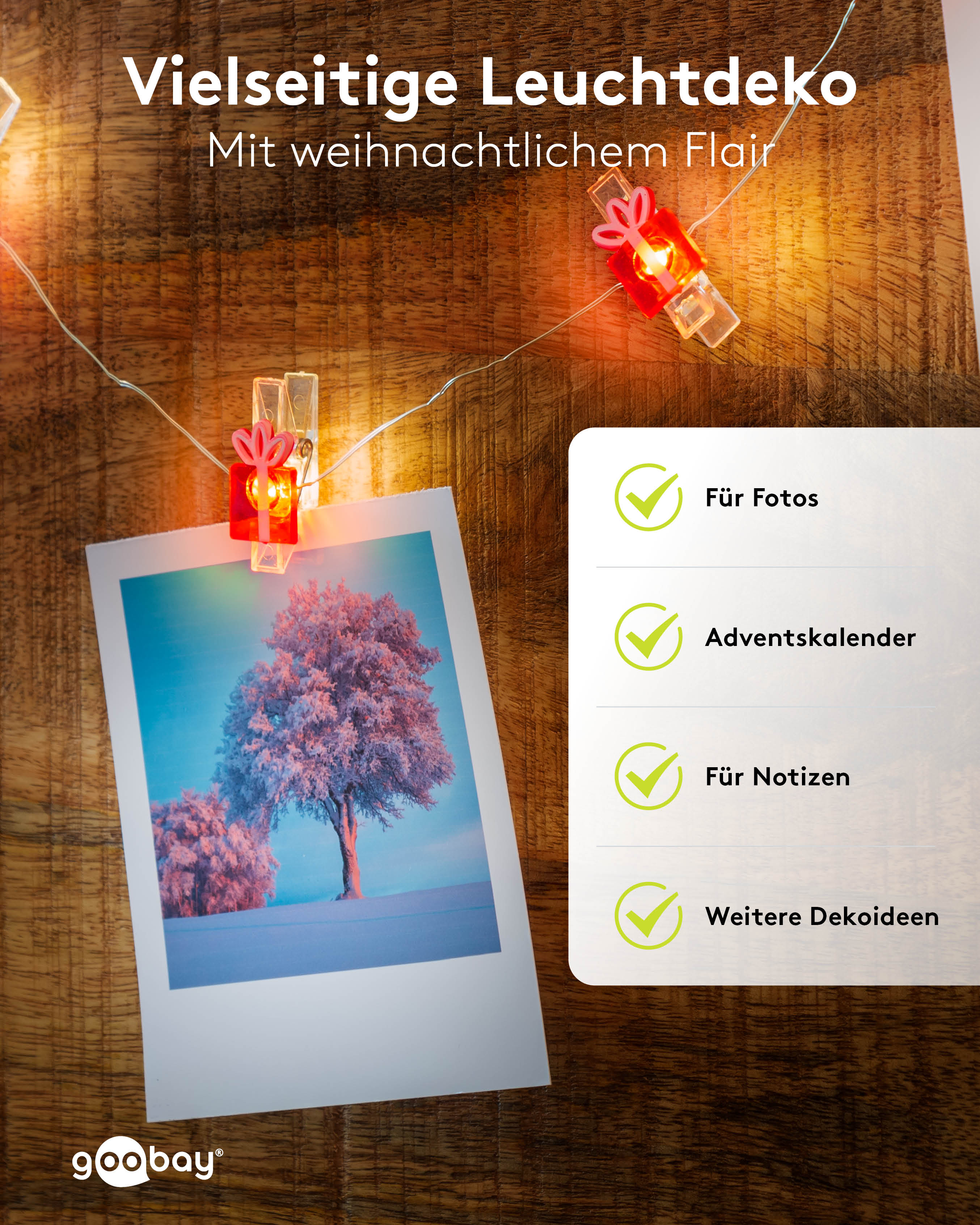 GOOBAY LED-Fotoclips-Lichterkette "Geschenk", Timerfunktion, 10 LEDs, 140 cm GOOBAY LED-Fotoclips-Lichterkette "Geschenk", Timerfunktion, 10 LEDs, 140 cm