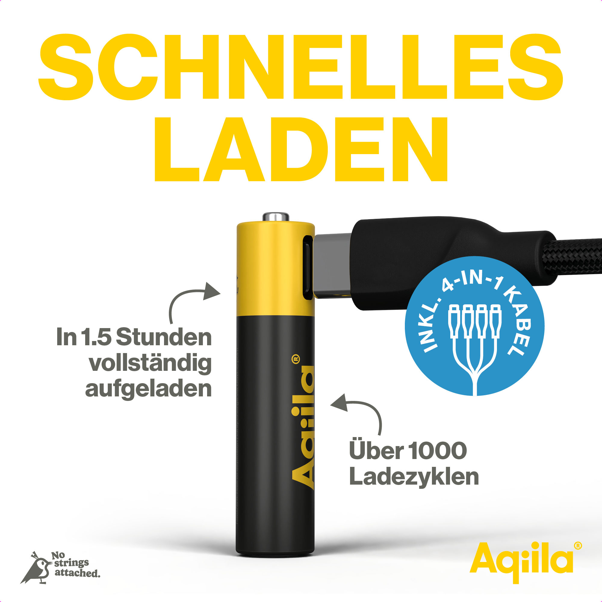 Li-lon-Akku AQILLA, AAA, USB-C, 1,5 V, 4er Pack