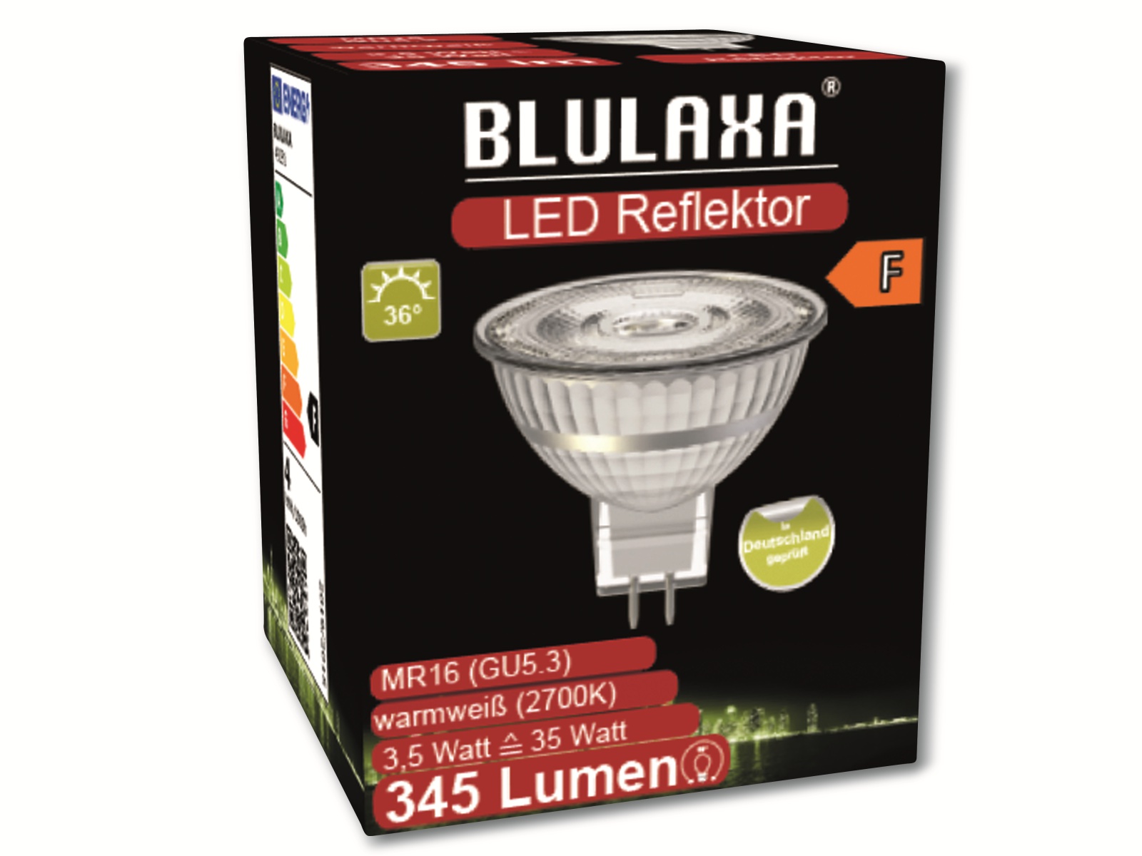 BLULAXA LED-SMD-Lampe, MR16, GU5.3, EEK: F, 3,5 W, 345 lm, 2700 K