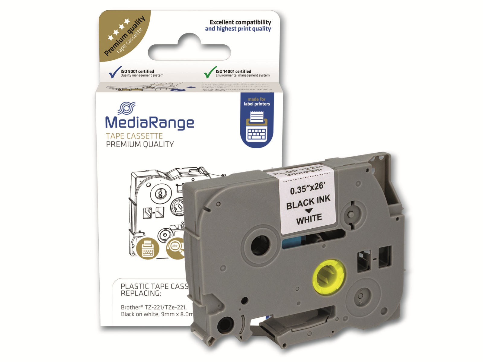 MEDIARANGE Schriftband MRBTZ221, ersetzt Brother TZ-221/TZe-221 MEDIARANGE Schriftband MRBTZ221, ersetzt Brother TZ-221/TZe-221