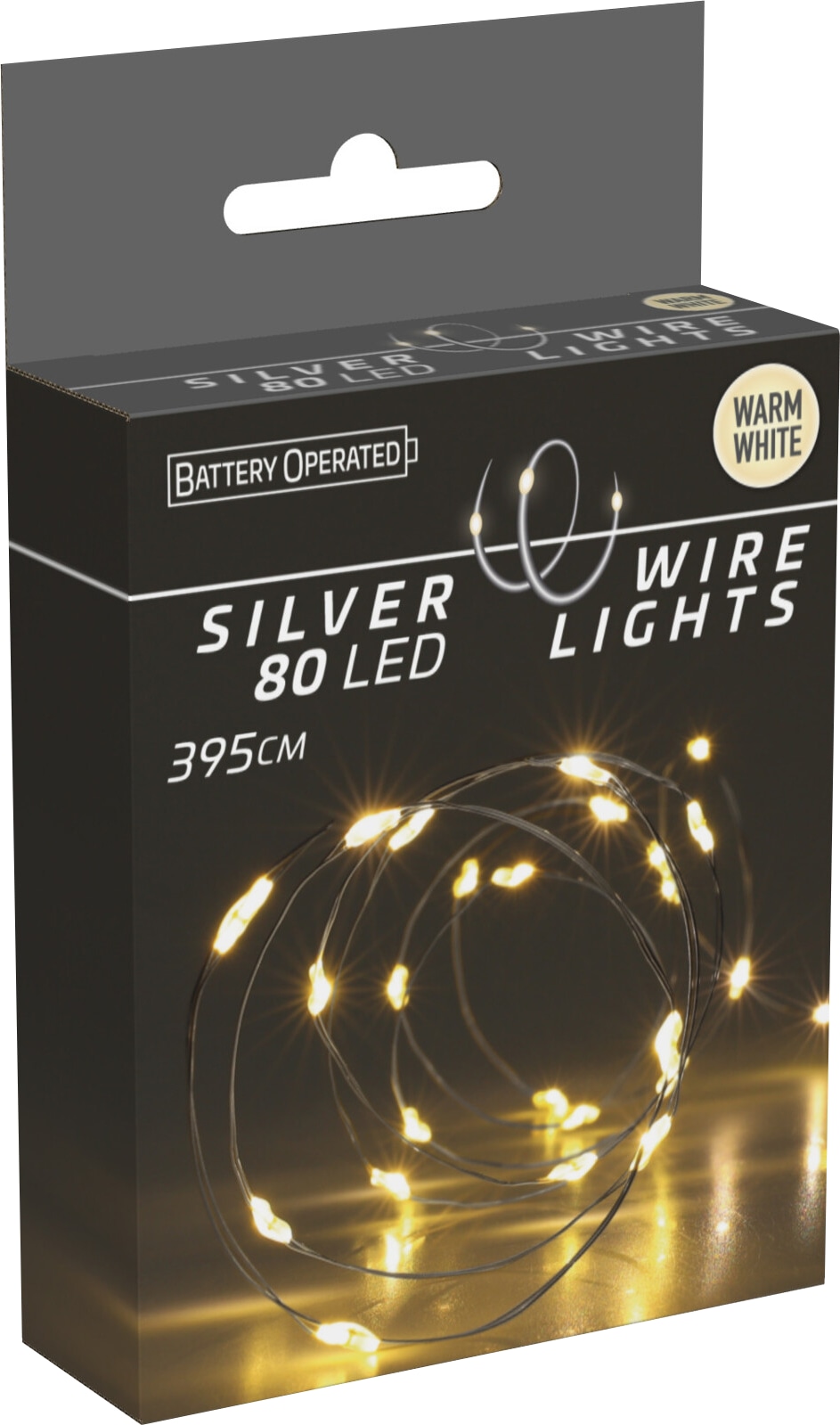 LED-Lichterkette Silberdraht 80 LEDs, warmweiß, Batteriebetrieb