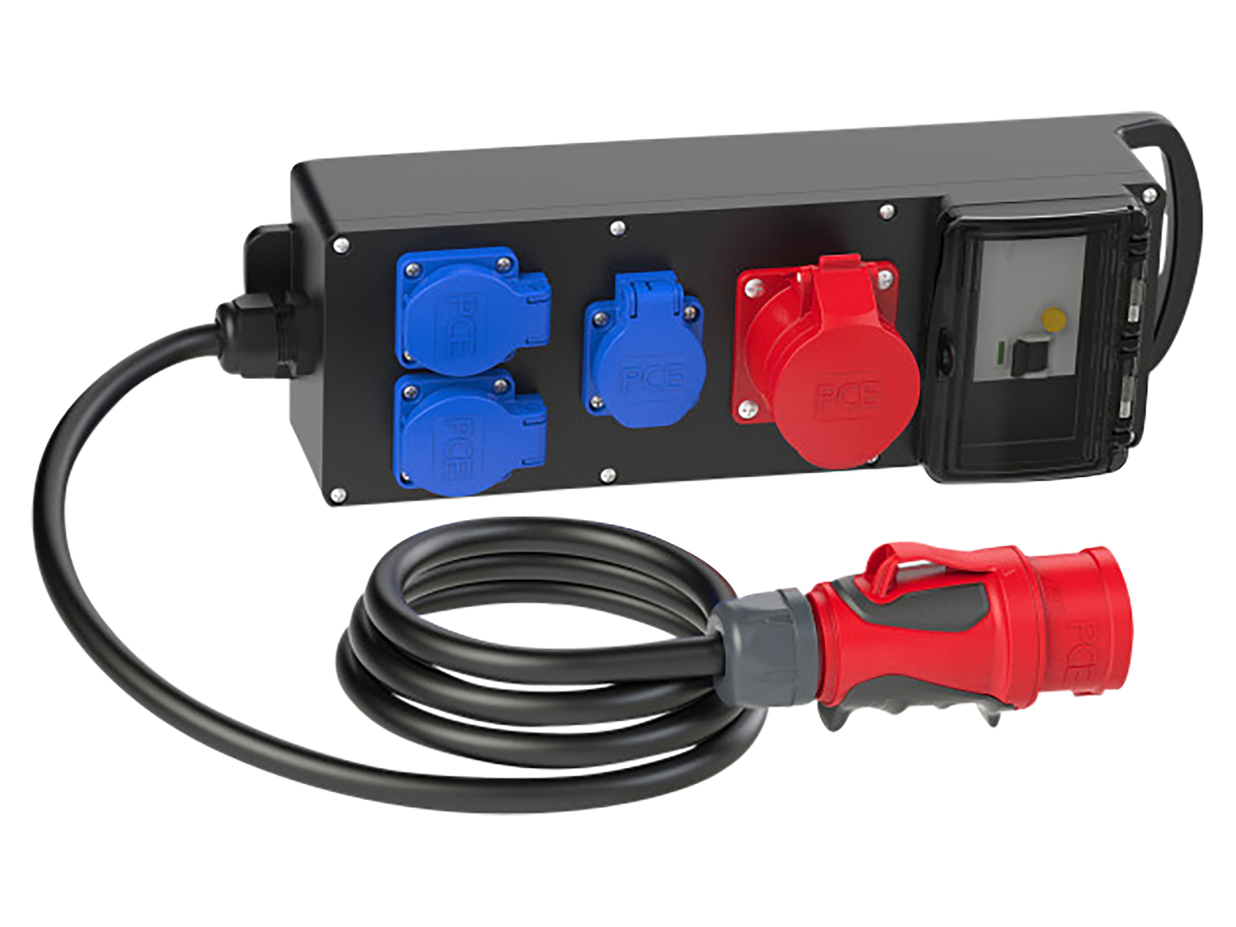 PCE Stromverteiler Steyregg, 1x CEE 16A, 3x SSD 16A, IP54, schwarz PCE Stromverteiler Steyregg, 1x CEE 16A, 3x SSD 16A, IP54, schwarz