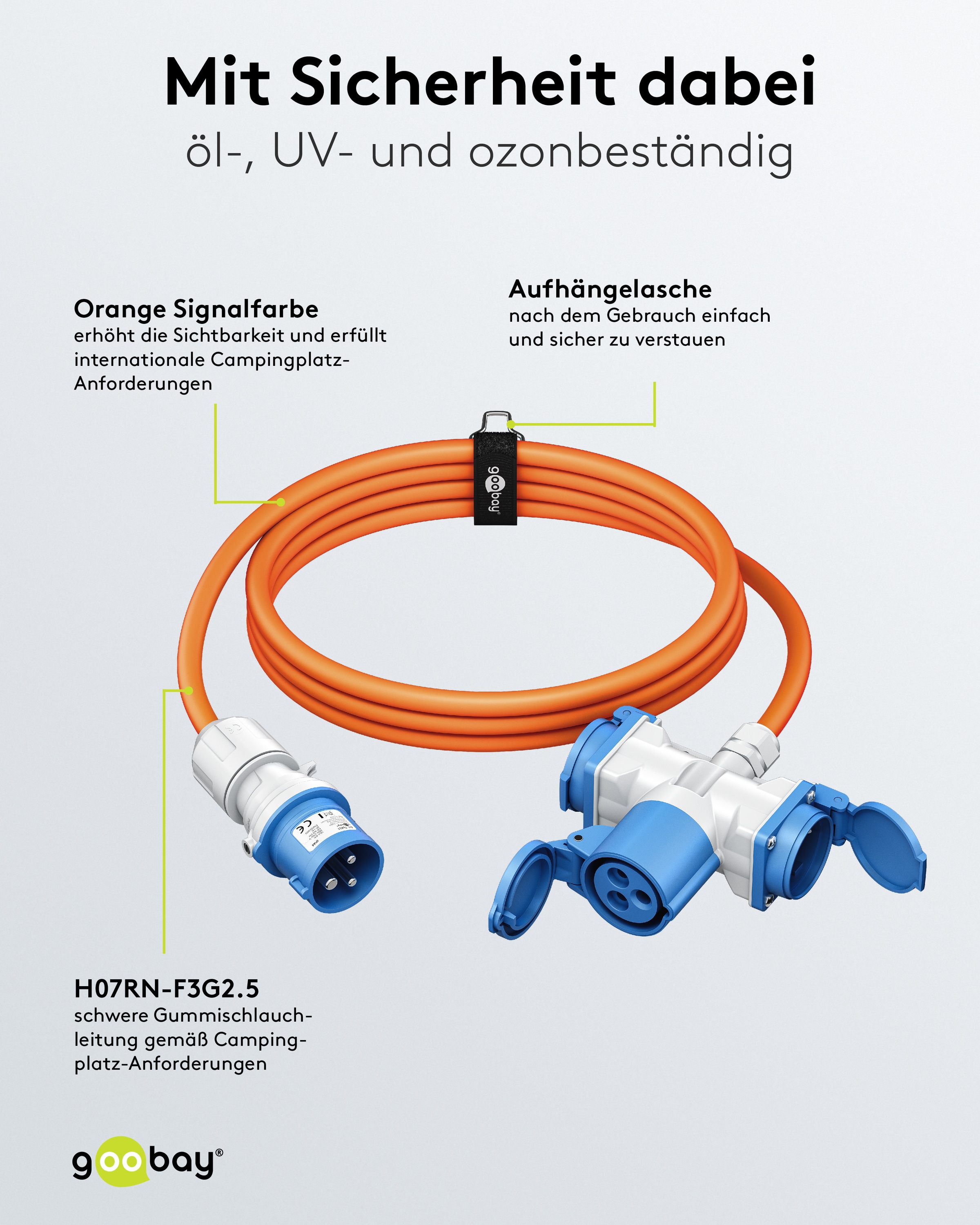 GOOBAY CEE-Adapterkabel 76265, 5 m, Stecker zu Kupplung + 2x Schutzkontaktkupplung GOOBAY CEE-Adapterkabel 76265, 5 m, Stecker zu Kupplung + 2x Schutzkontaktkupplung