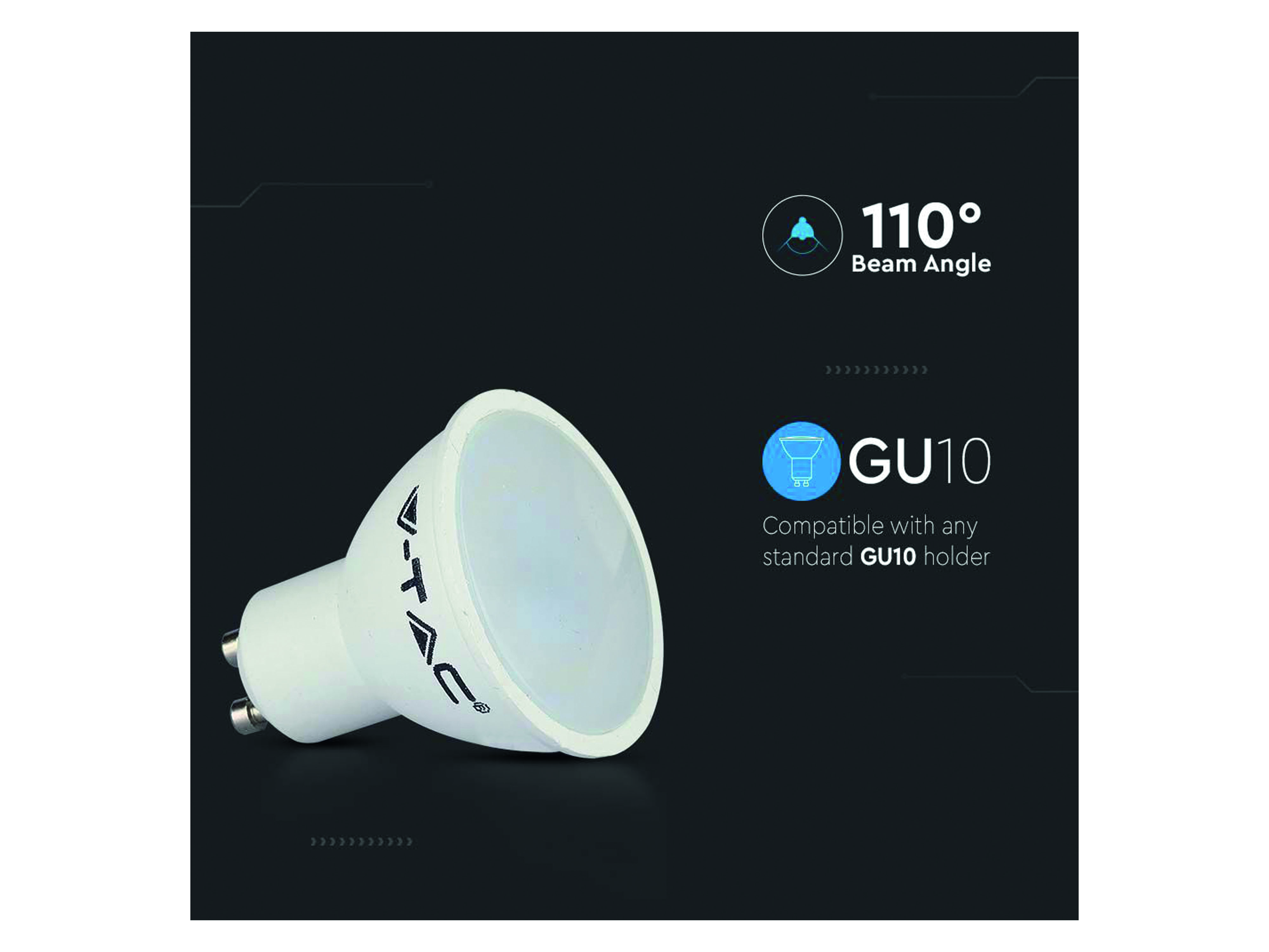 V-TAC LED-SMD-Lampe, PAR16, GU10, EEK: F, 4,5W, 400lm, 3000K, 5 Stück
