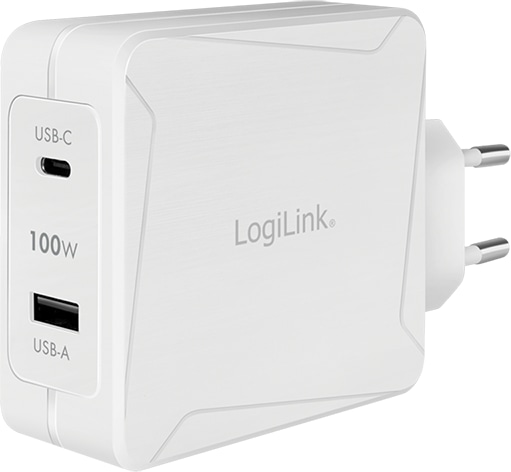 LOGILINK USB-Lader PA0281, 2-fach, 1x USB-C (PD), 1x USB-A, GaN, 100 W