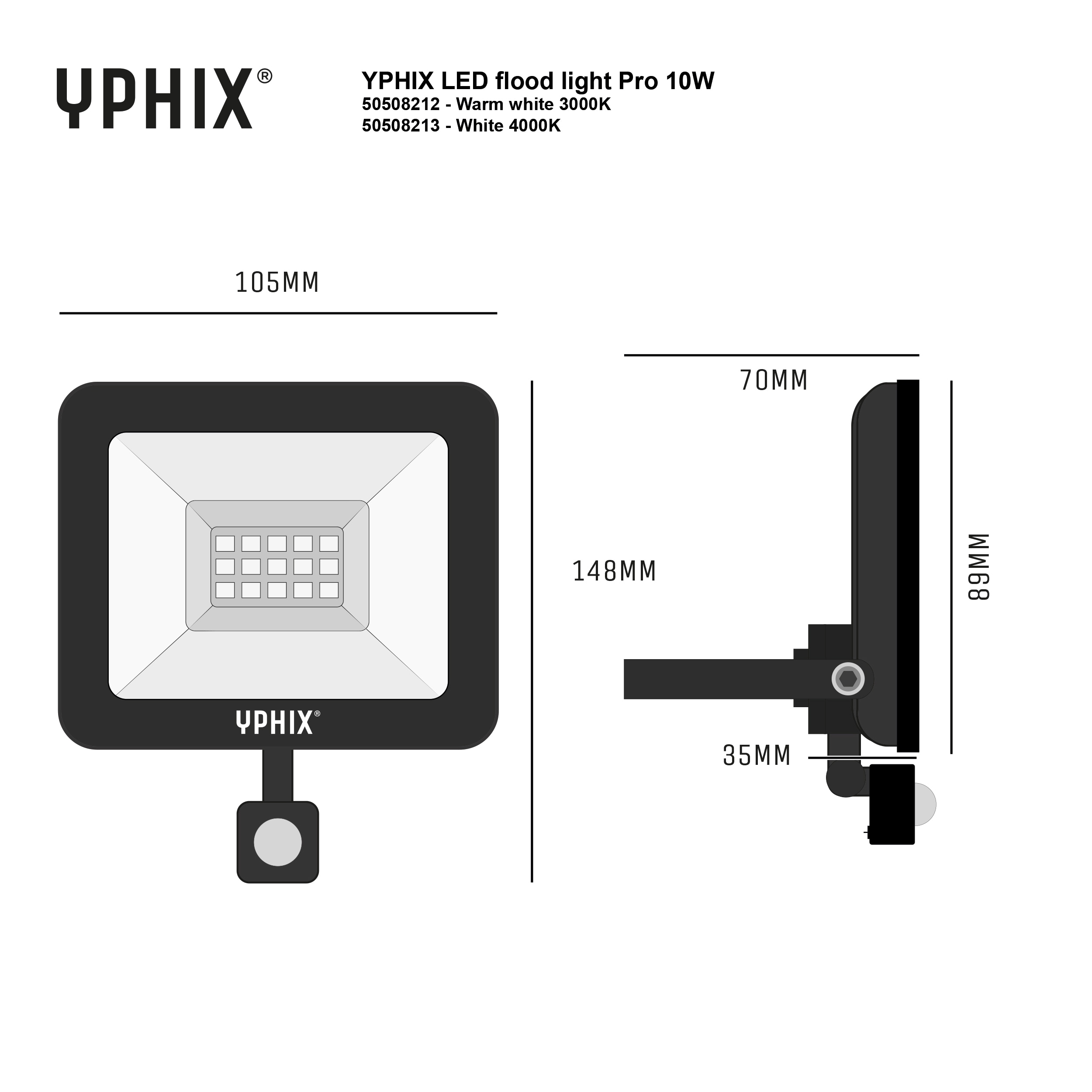 YPHIX LED-Baustrahler LED Floodlight John Sensor, 73625, 10 W, 3000 K