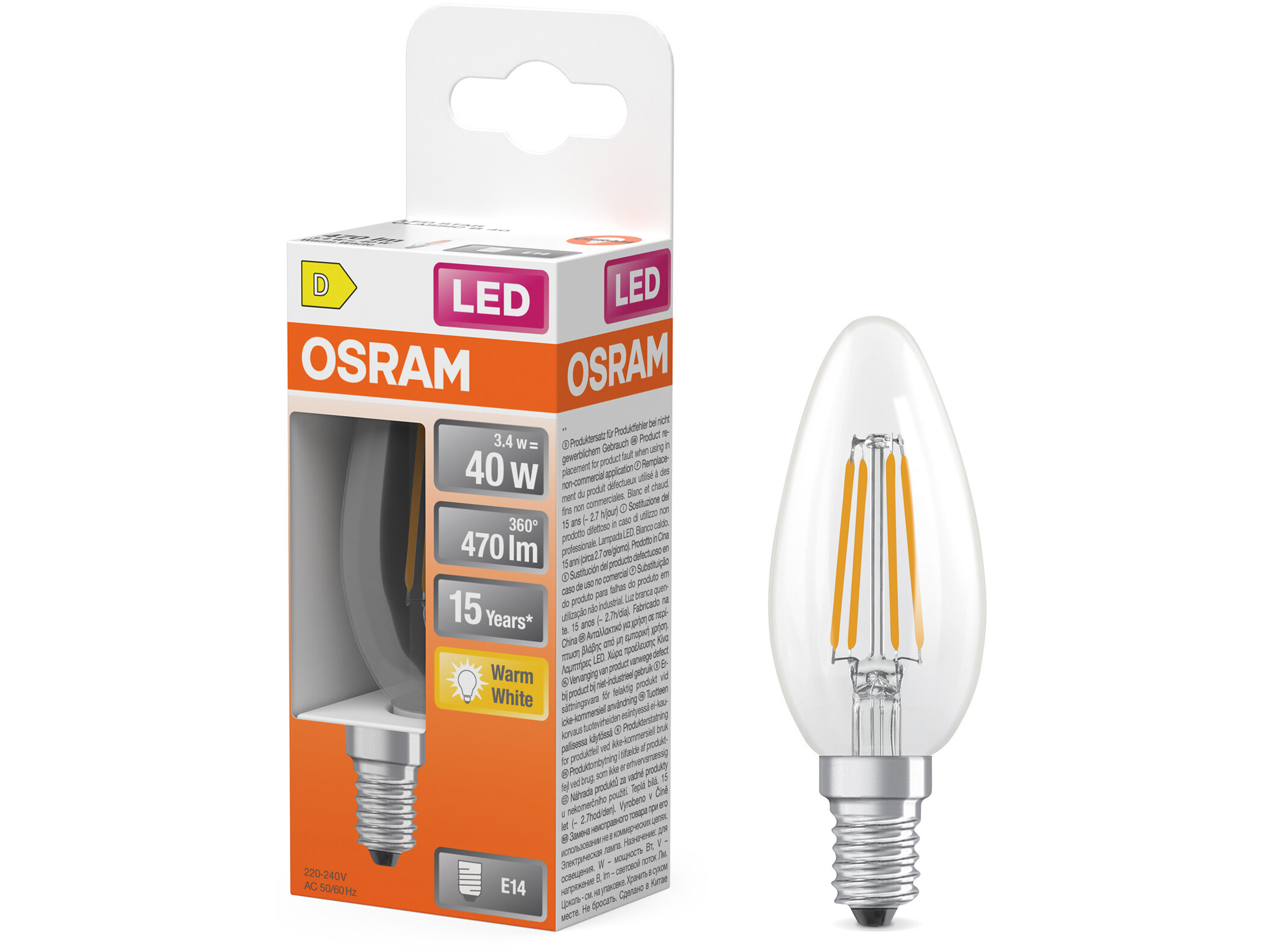 OSRAM LED-Lampe Retrofit, 3,4 W, E27, 2700 K, EEK: D, 470 lm, IP20, warmweiß