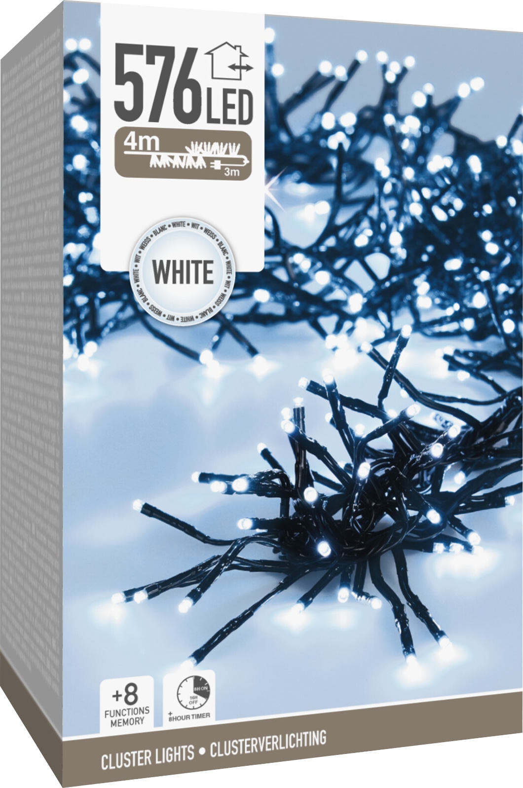 LED-Clusterlichterkette kaltweiß, 576 LEDs, schwarzes Kabel, Innen/Außen, 7m