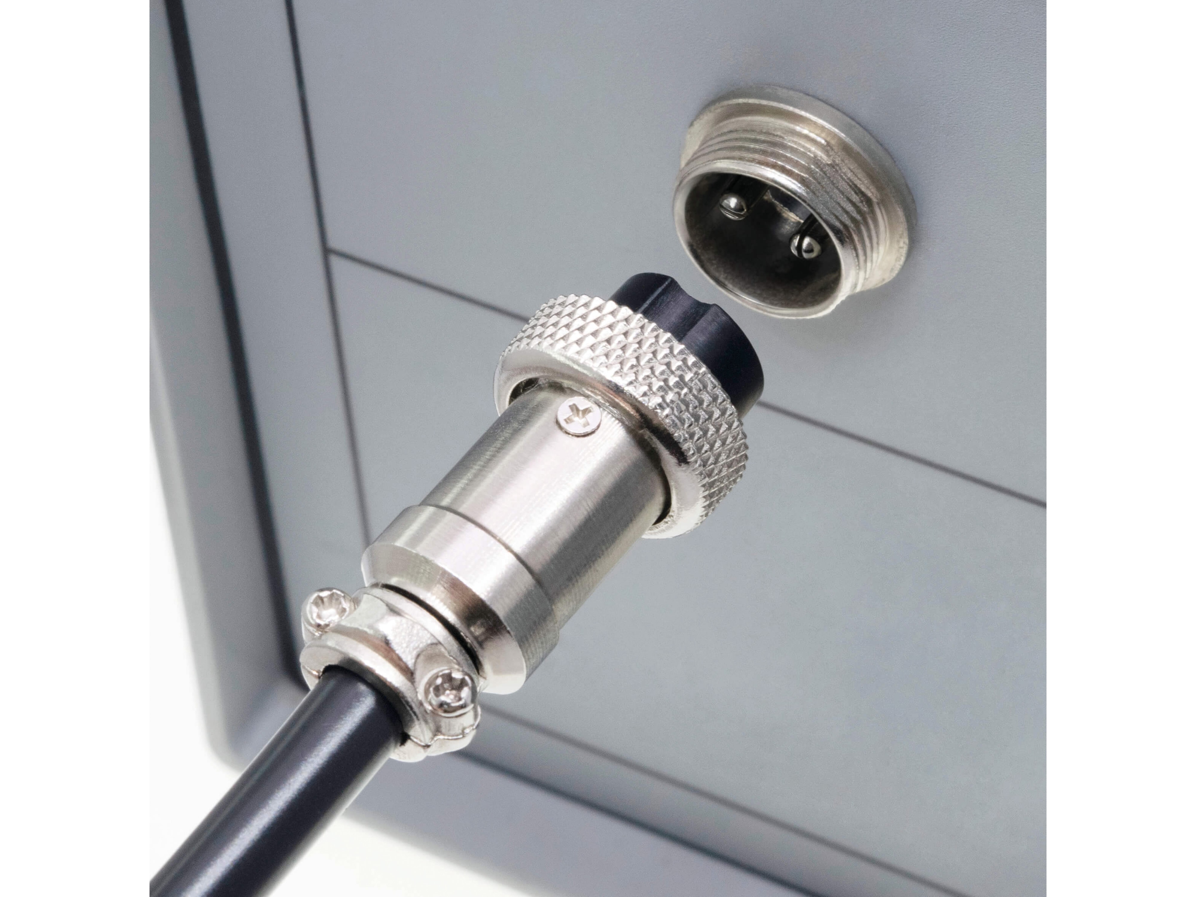 Rundsteckverbinder, 2-polig, 250V, 7A, Lötanschluss, IP55, wire to panel, 1 Stecker + 1 Buchse