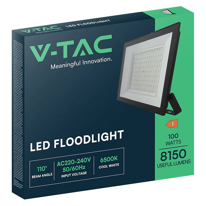 V-TAC LED-Fluter, VT-44109, 100 W, 3000K, EEK: F, 8150 lm, warmweiß, IP65, schwarz