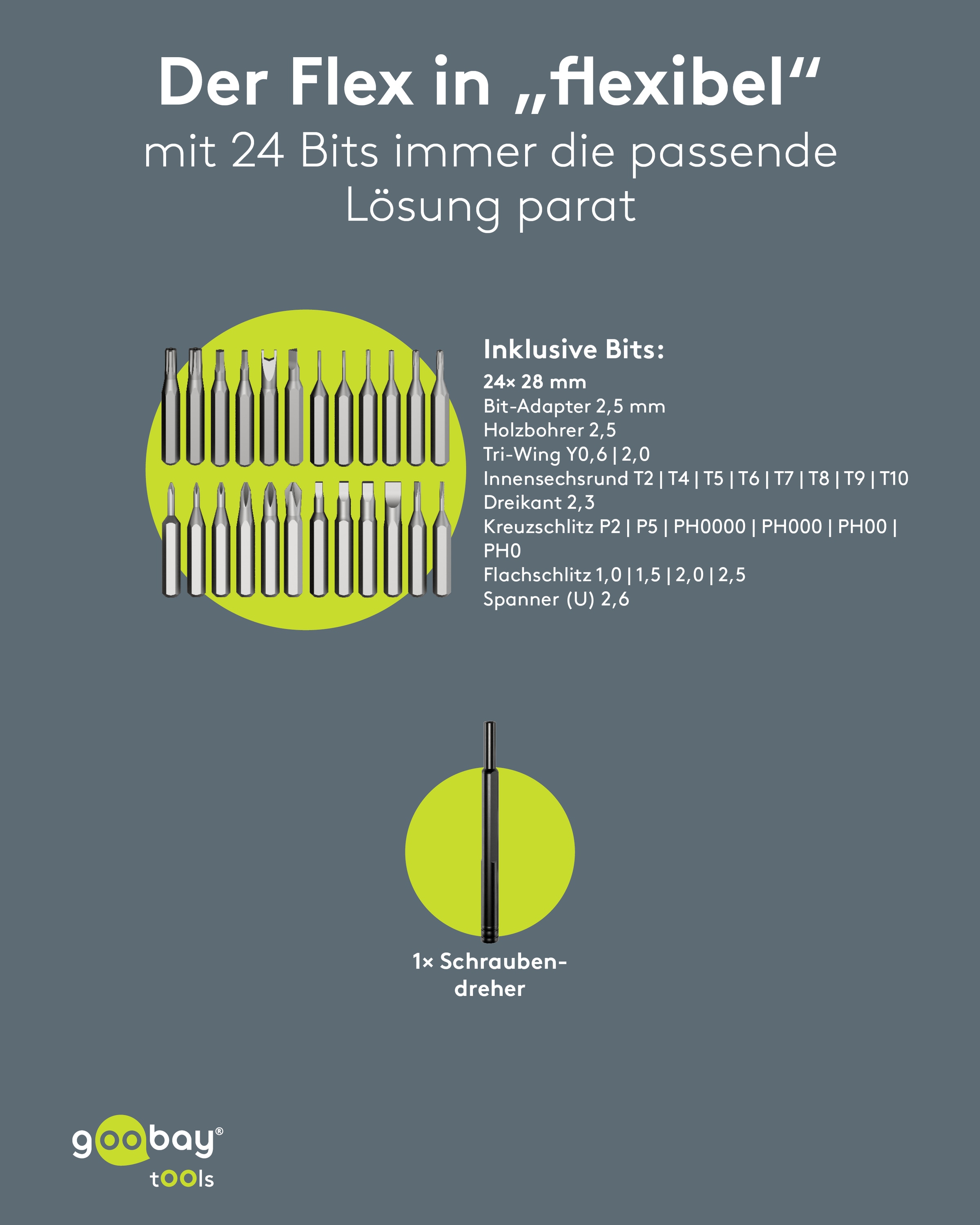 GOOBAY TOOLS Schraubendreher-Set, 77836, mit 24-tlg. Präzisions-Bitsatz